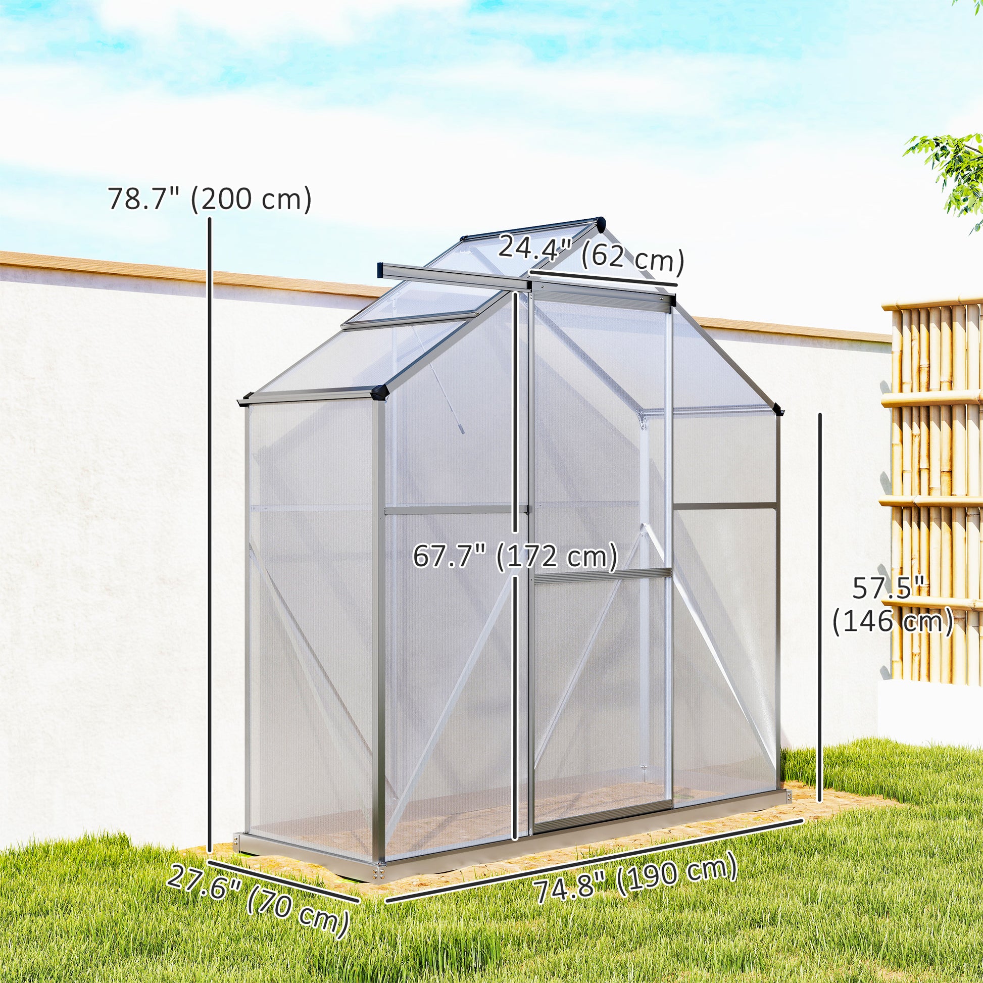 6' x 2.5' Polycarbonate Greenhouse - Grey Aluminium-DECOROLALA