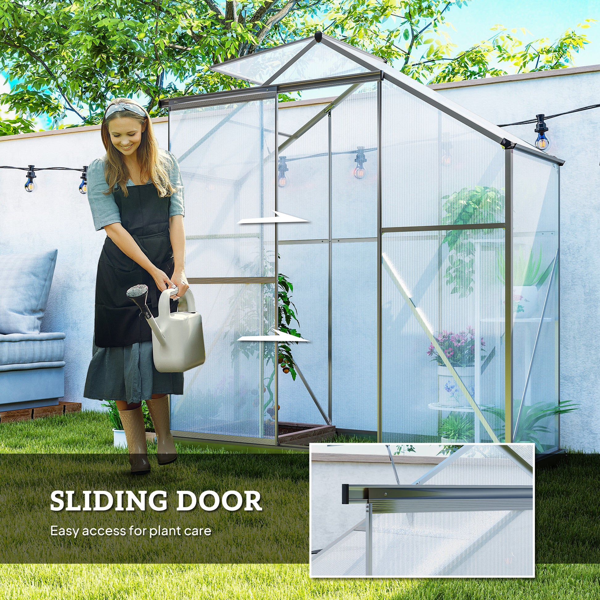 6' x 2.5' Polycarbonate Greenhouse - Grey Aluminium-DECOROLALA