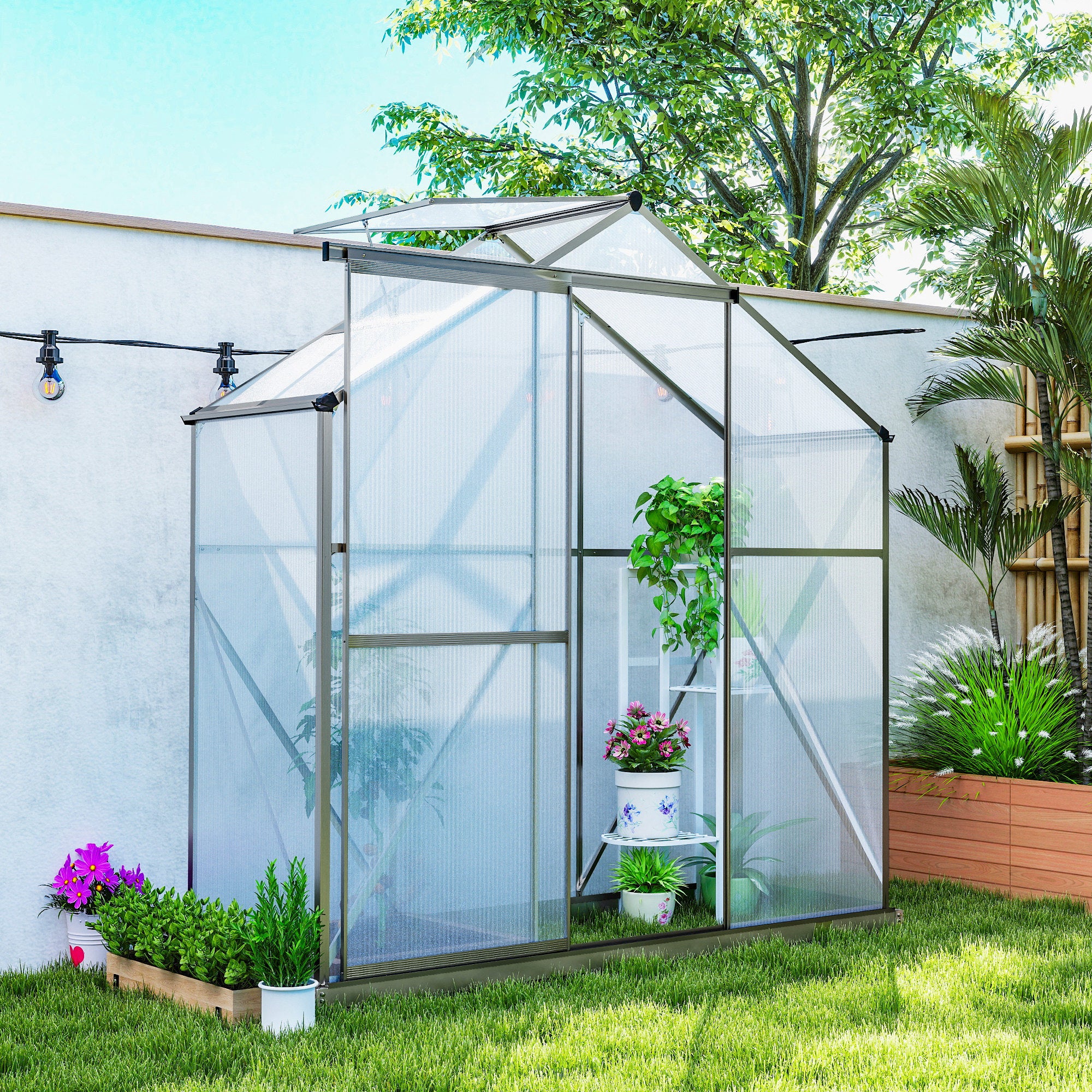 6' x 2.5' Polycarbonate Greenhouse - Grey Aluminium-DECOROLALA