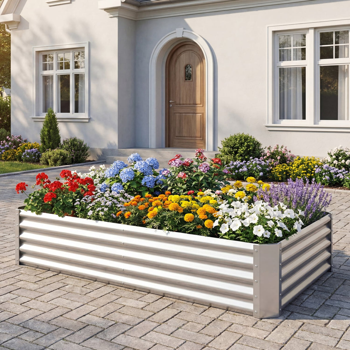 6 x 3 x 1 FT Galvanized Raised Garden Bed with Open-Ended Base-Silver-Raised Garden Beds-DECOROLALA