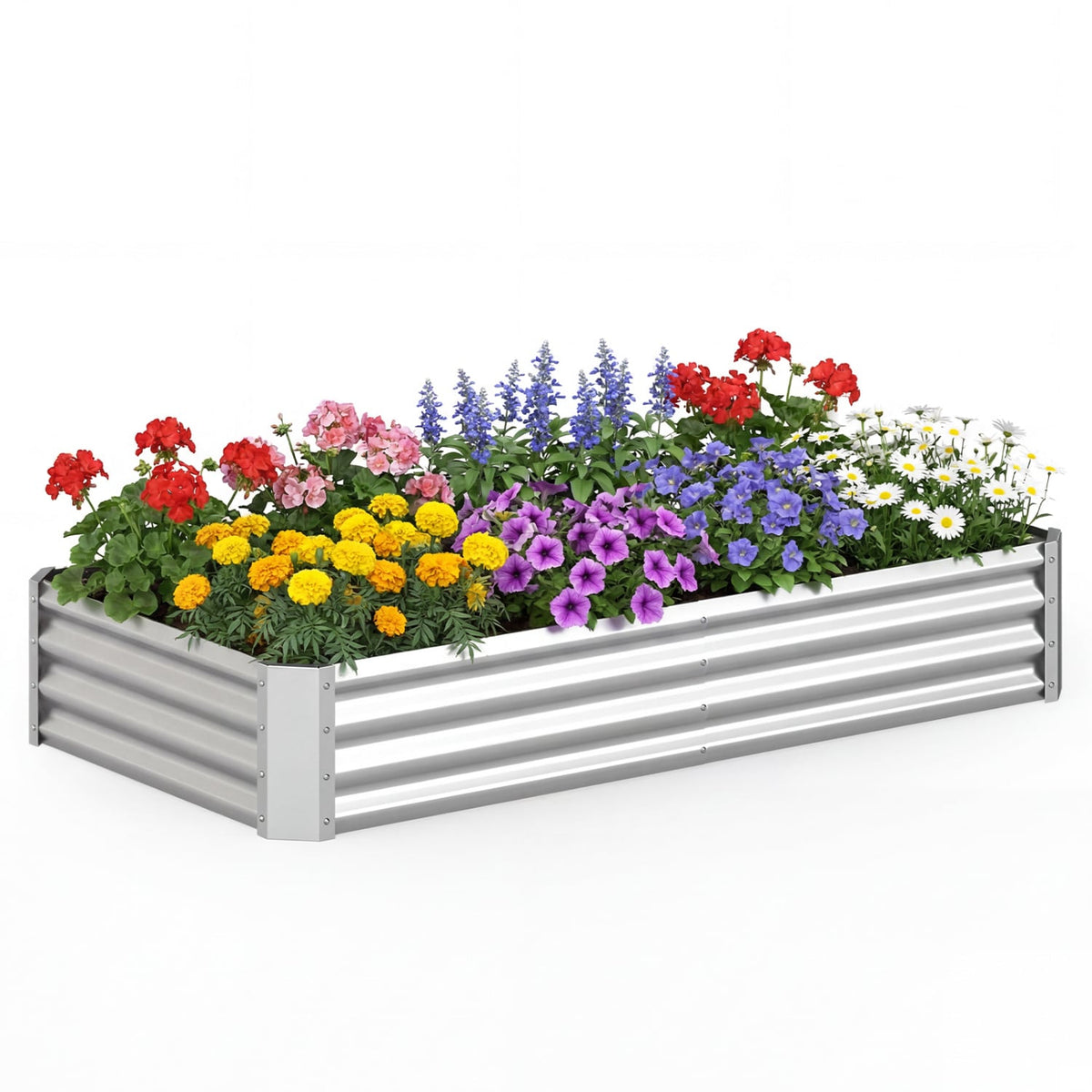 6 x 3 x 1 FT Galvanized Raised Garden Bed with Open-Ended Base-Silver-Raised Garden Beds-DECOROLALA