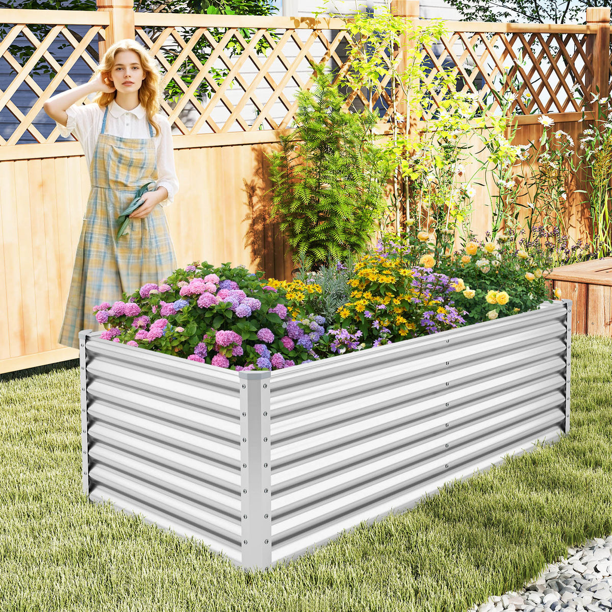 6 x 3 x 2 Feet Metal Rectangular Raised Garden Bed with Open Bottom Design-Silver-Raised Garden Beds-DECOROLALA