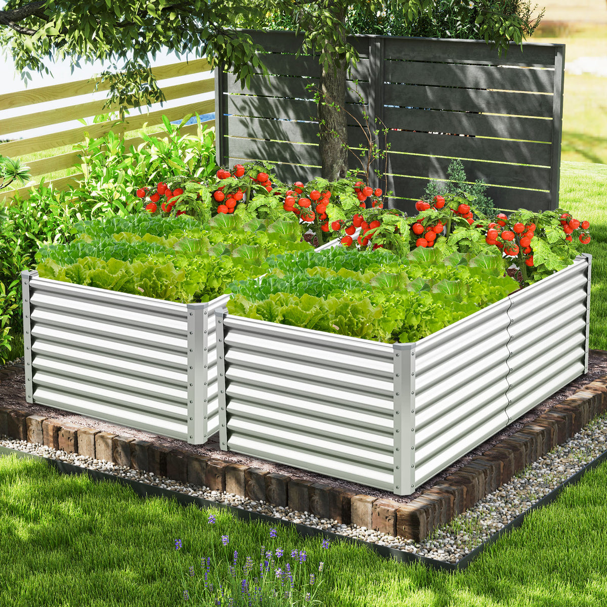 6 x 3 x 2 Feet Metal Rectangular Raised Garden Bed with Open Bottom Design-Silver-Raised Garden Beds-DECOROLALA