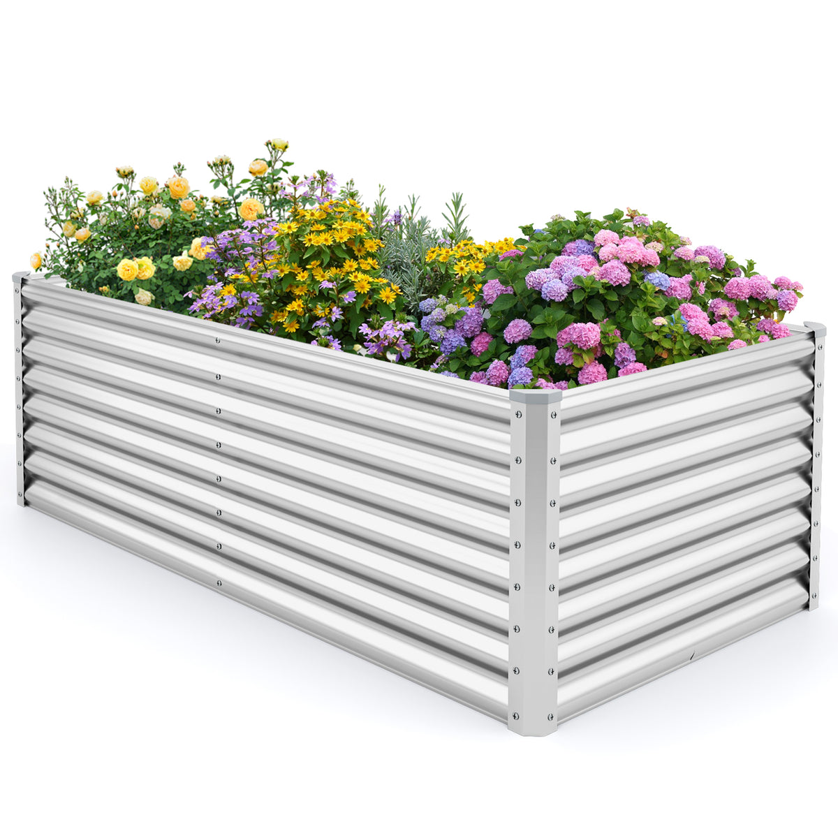 6 x 3 x 2 Feet Metal Rectangular Raised Garden Bed with Open Bottom Design-Silver-Raised Garden Beds-DECOROLALA