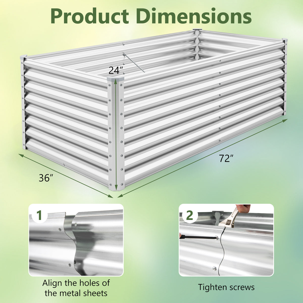 6 x 3 x 2 Feet Metal Rectangular Raised Garden Bed with Open Bottom Design-Silver-Raised Garden Beds-DECOROLALA