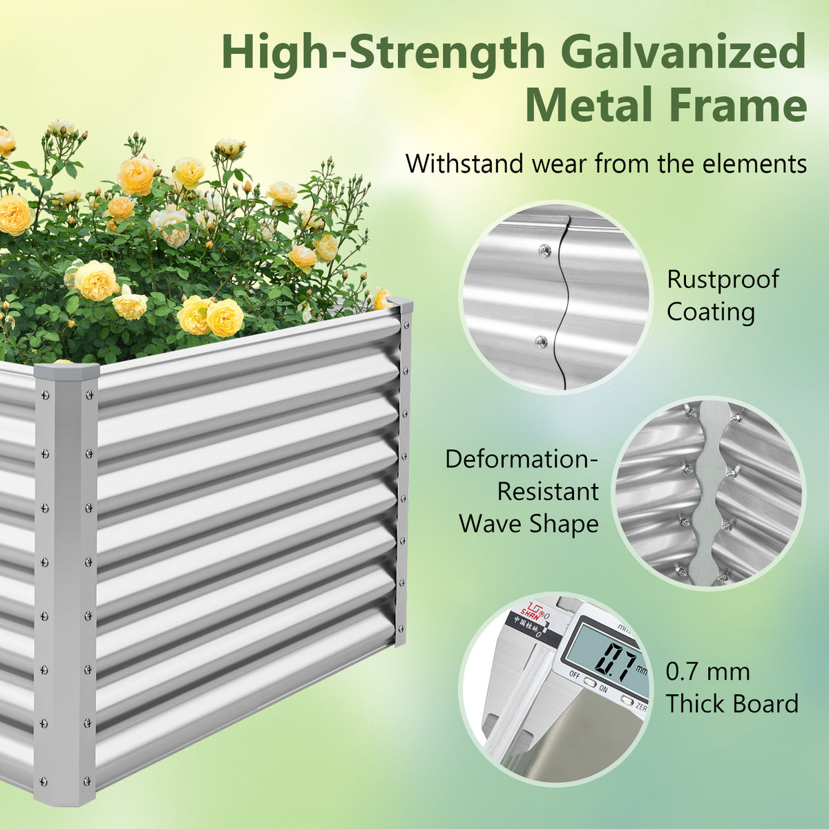 6 x 3 x 2 Feet Metal Rectangular Raised Garden Bed with Open Bottom Design-Silver-Raised Garden Beds-DECOROLALA