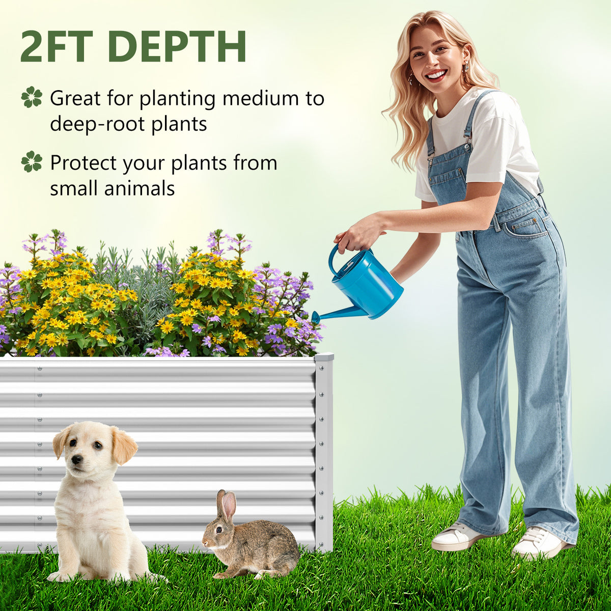 6 x 3 x 2 Feet Metal Rectangular Raised Garden Bed with Open Bottom Design-Silver-Raised Garden Beds-DECOROLALA
