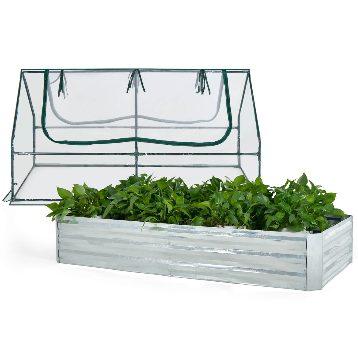 6 x 3 x 3 Feet Galvanized Raised Garden Bed with Greenhouse-Silver-Raised Garden Beds-DECOROLALA