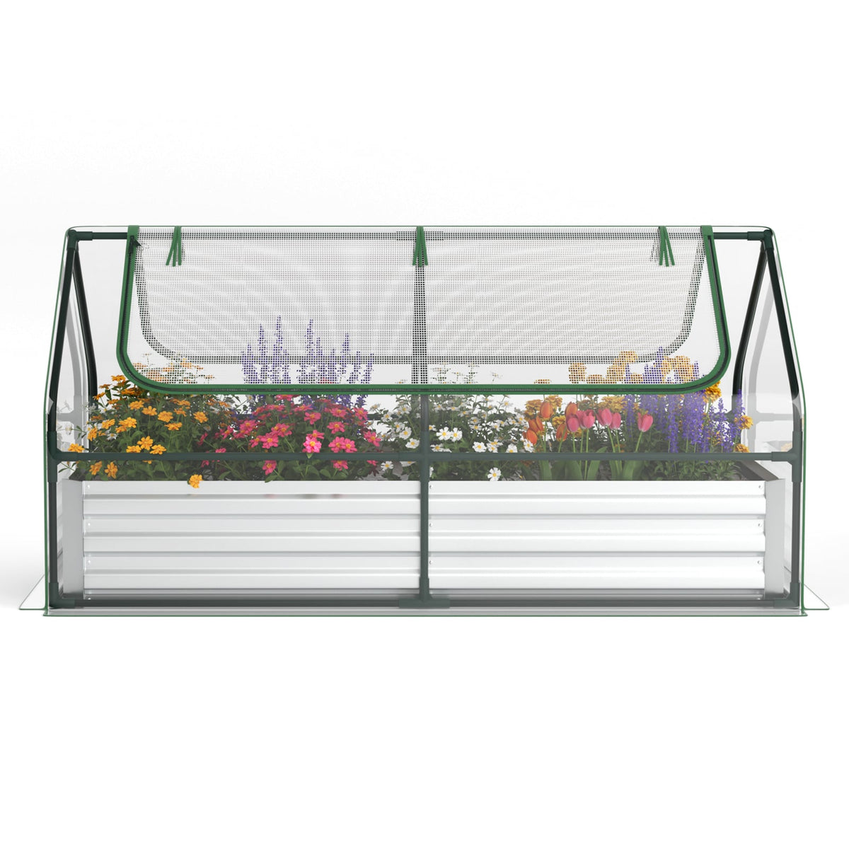 6 x 3 x 3 Feet Galvanized Raised Garden Bed with Greenhouse-Silver-Raised Garden Beds-DECOROLALA