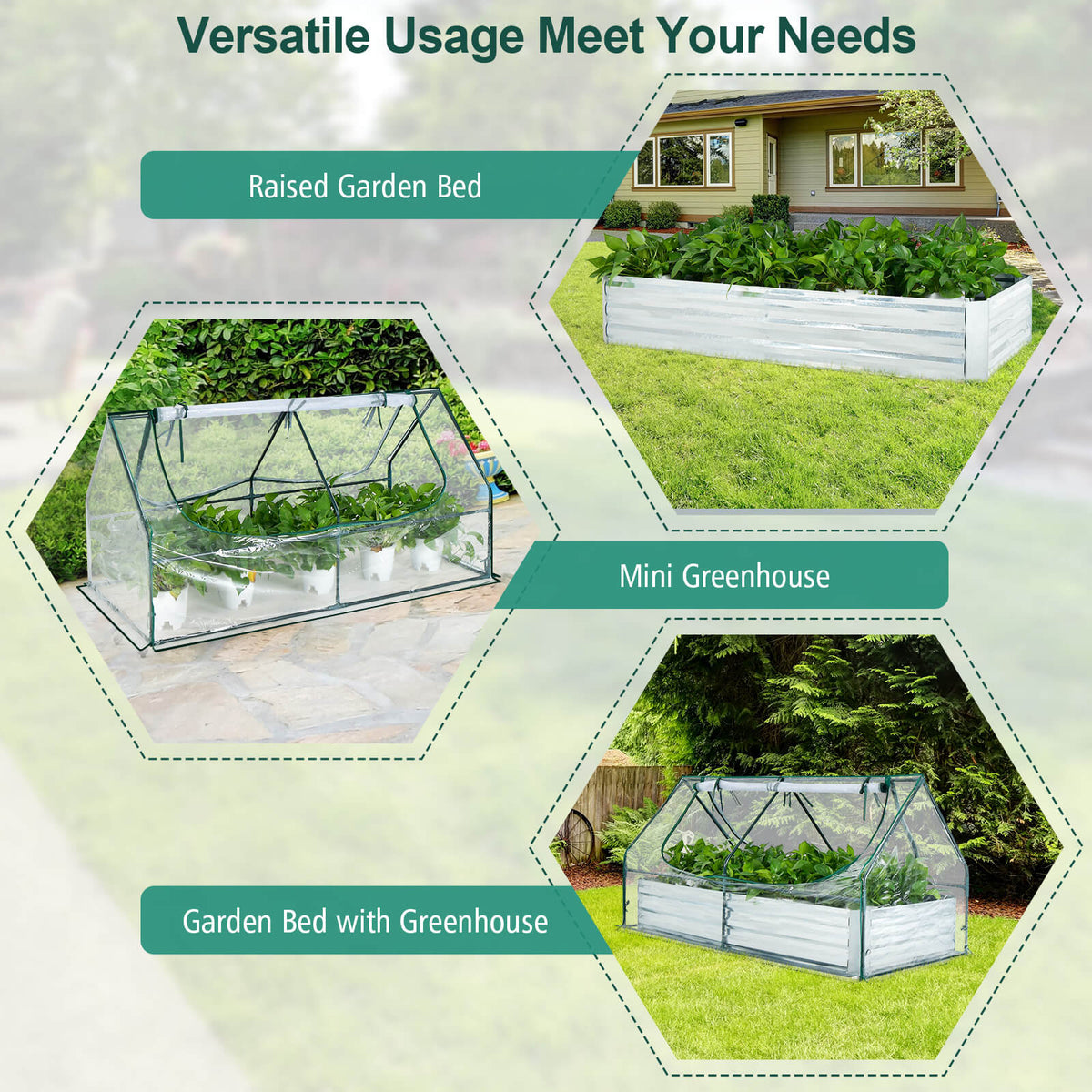 6 x 3 x 3 Feet Galvanized Raised Garden Bed with Greenhouse-Silver-Raised Garden Beds-DECOROLALA