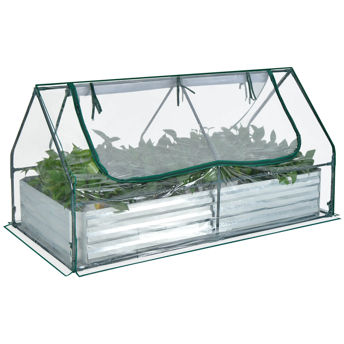 6 x 3 x 3 Feet Galvanized Raised Garden Bed with Greenhouse-Silver-Raised Garden Beds-DECOROLALA