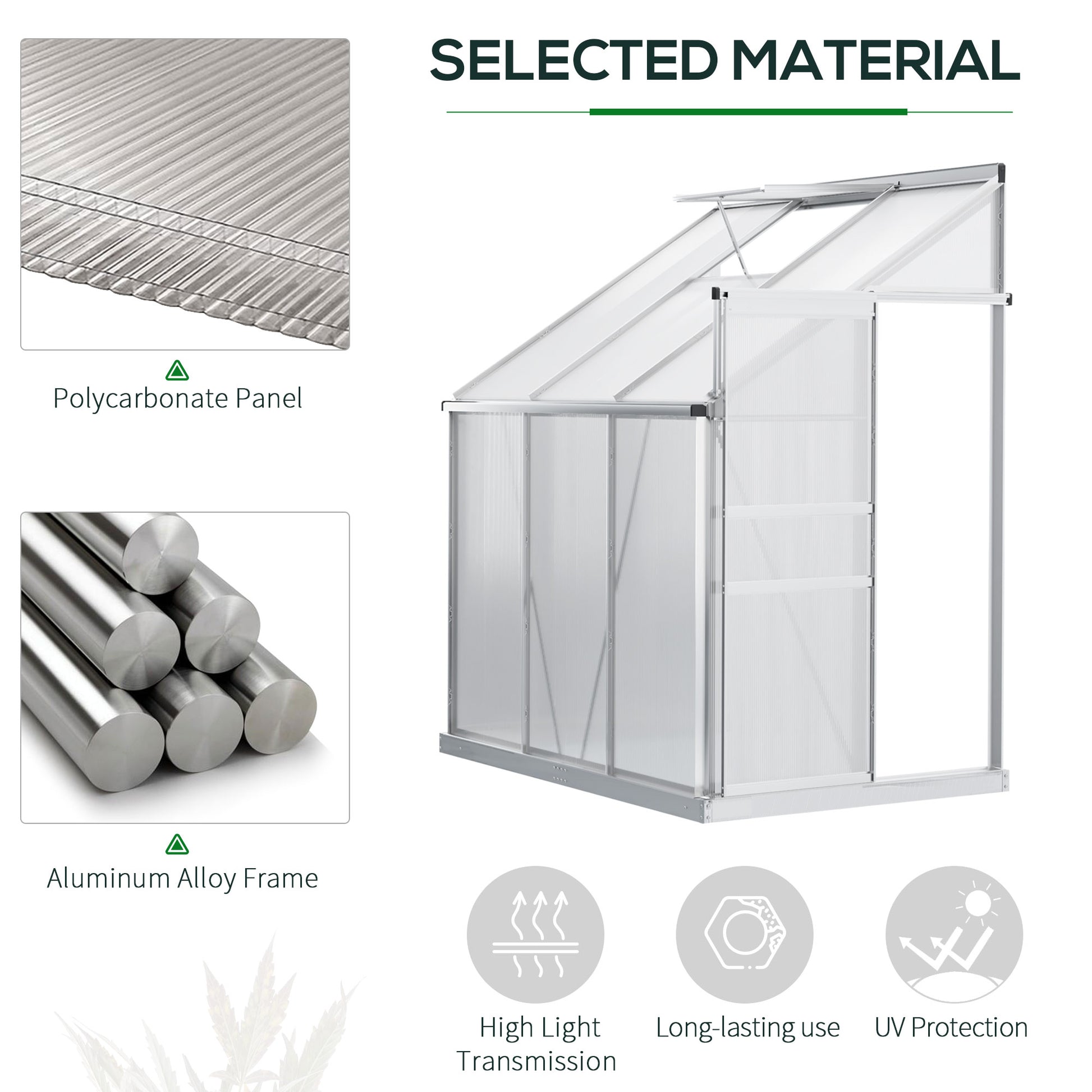 6' x 4' Aluminum Lean-to Greenhouse - Polycarbonate Clear-DECOROLALA