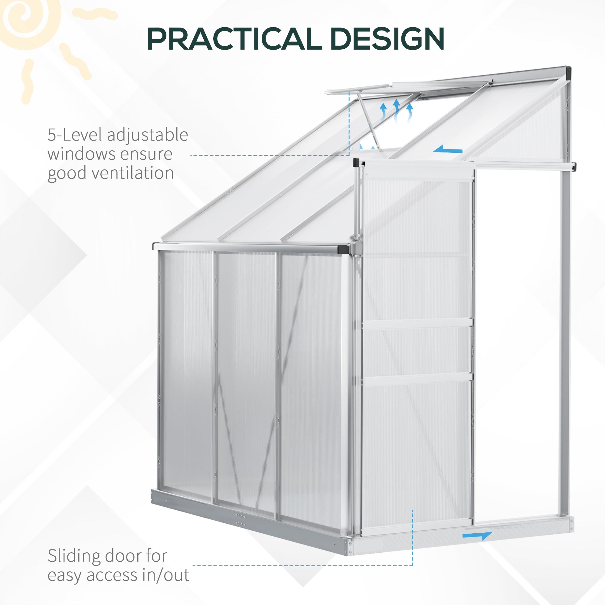 6' x 4' Aluminum Lean-to Greenhouse - Polycarbonate Clear-DECOROLALA