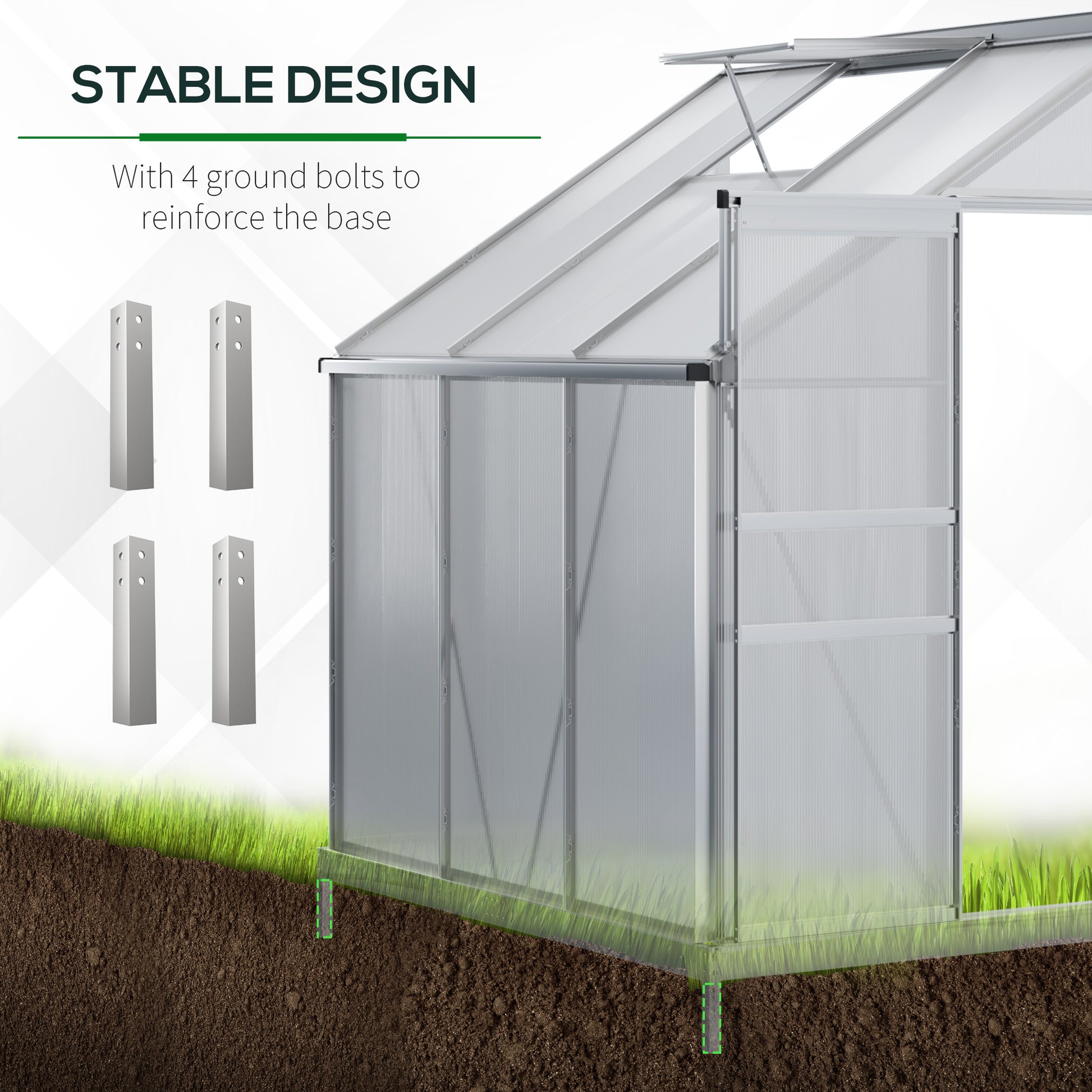 6' x 4' Aluminum Lean-to Greenhouse - Polycarbonate Clear-DECOROLALA