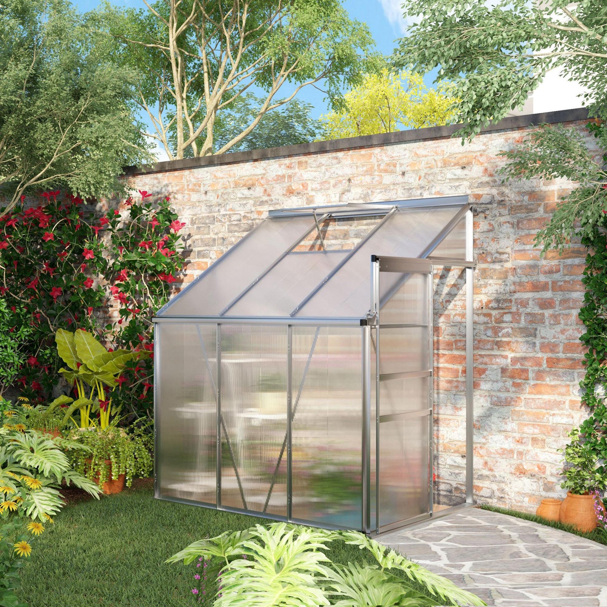 6' x 4' Aluminum Lean-to Greenhouse - Polycarbonate Clear-DECOROLALA