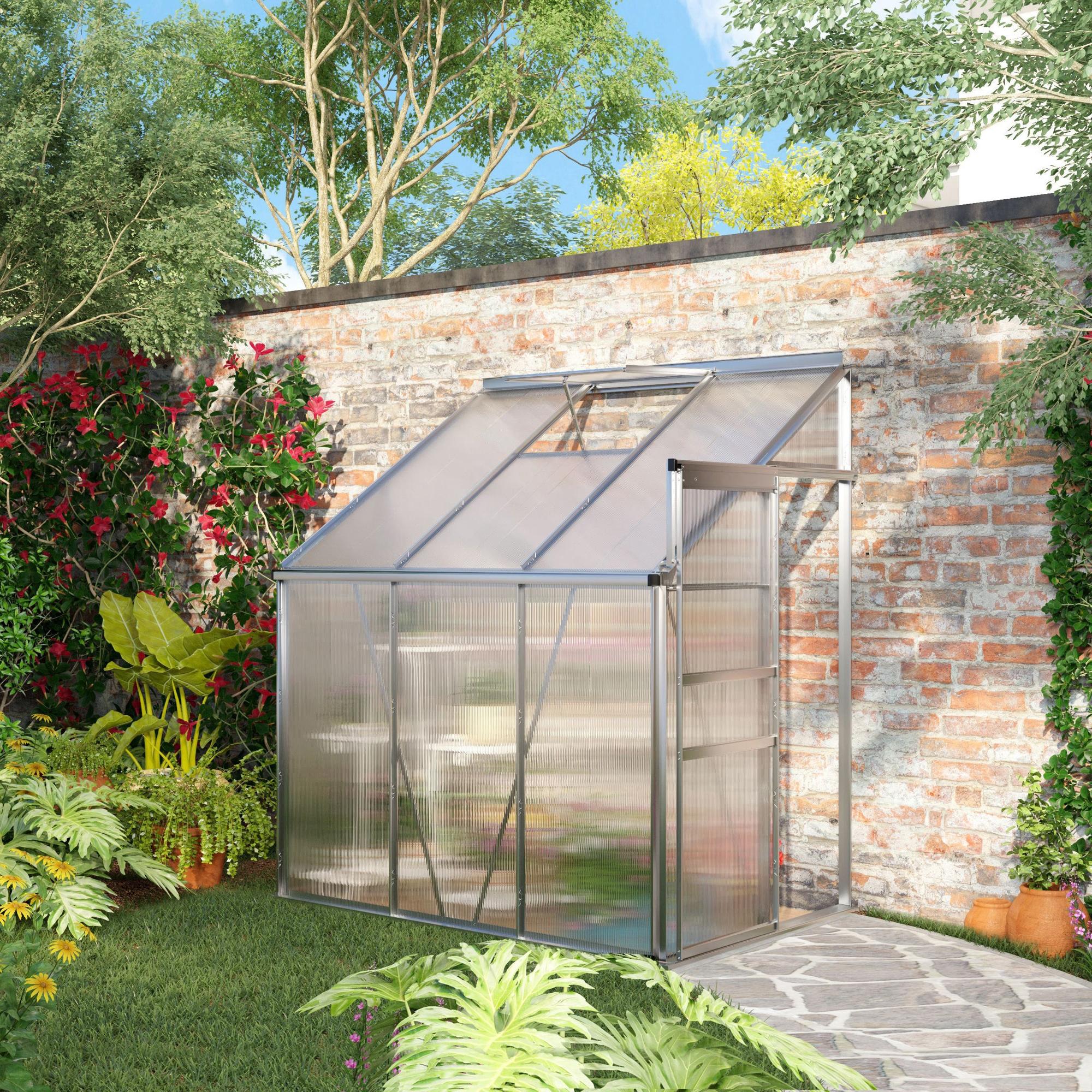 6' x 4' Aluminum Lean-to Greenhouse - Polycarbonate Clear-DECOROLALA