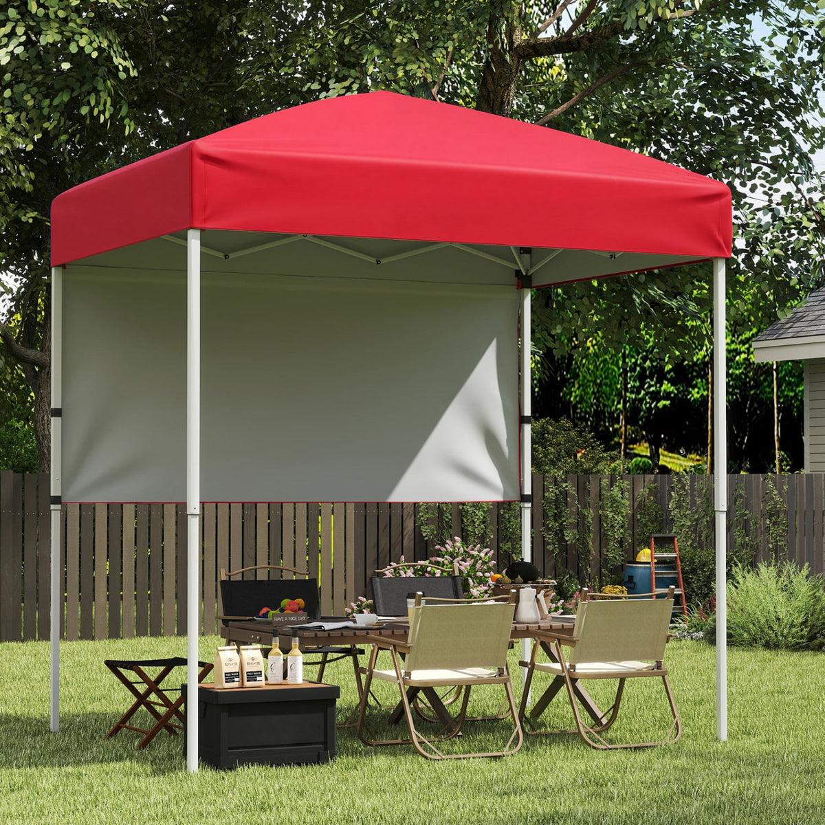 6 x 4 FT Pop-Up Canopy Tent with 1 Half Sidewall Easy Setup Folding Outdoor Sun Shelter-Red-Canopies-DECOROLALA