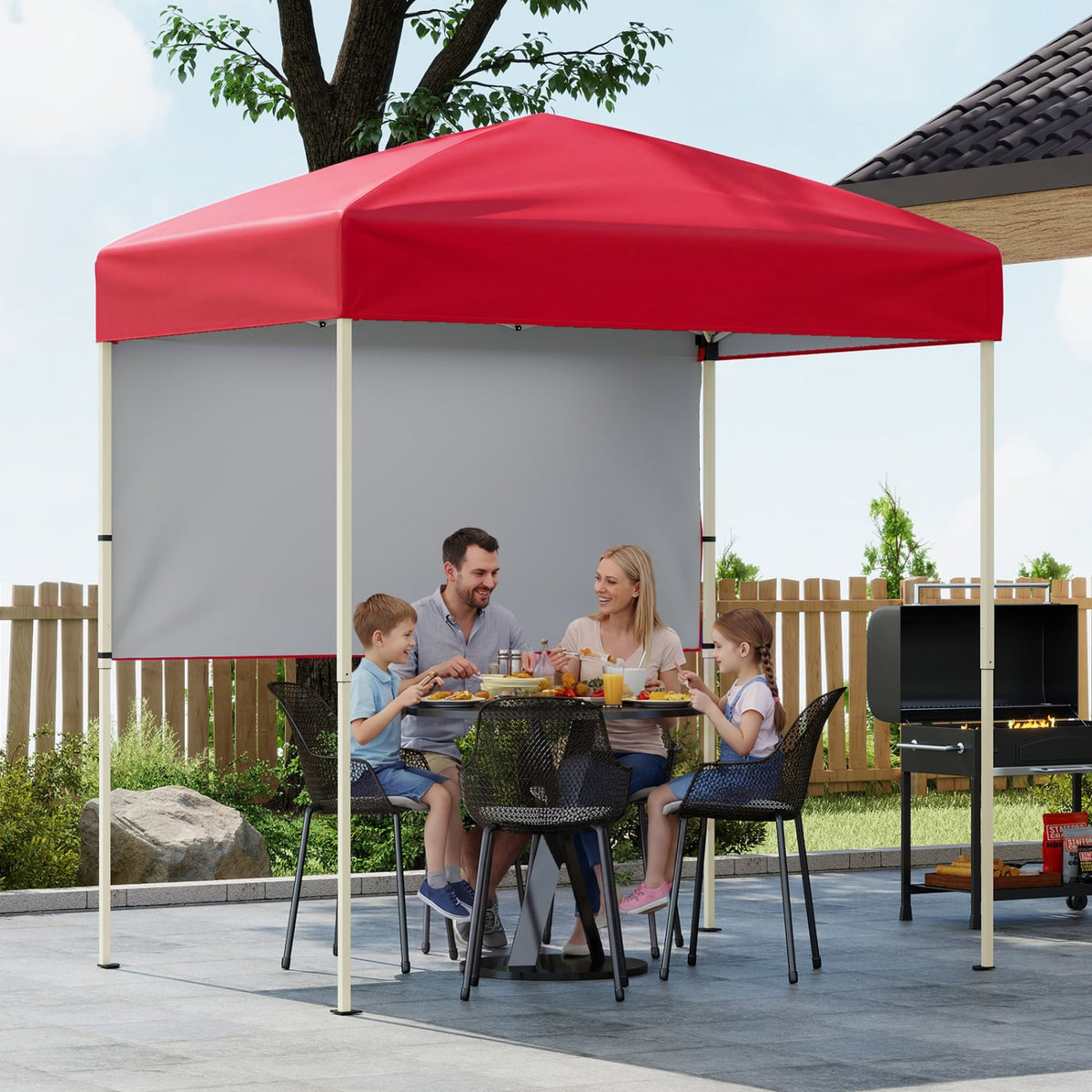 6 x 4 FT Pop-Up Canopy Tent with 1 Half Sidewall Easy Setup Folding Outdoor Sun Shelter-Red-Canopies-DECOROLALA