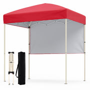6 x 4 FT Pop-Up Canopy Tent with 1 Half Sidewall Easy Setup Folding Outdoor Sun Shelter-Red-Canopies-DECOROLALA