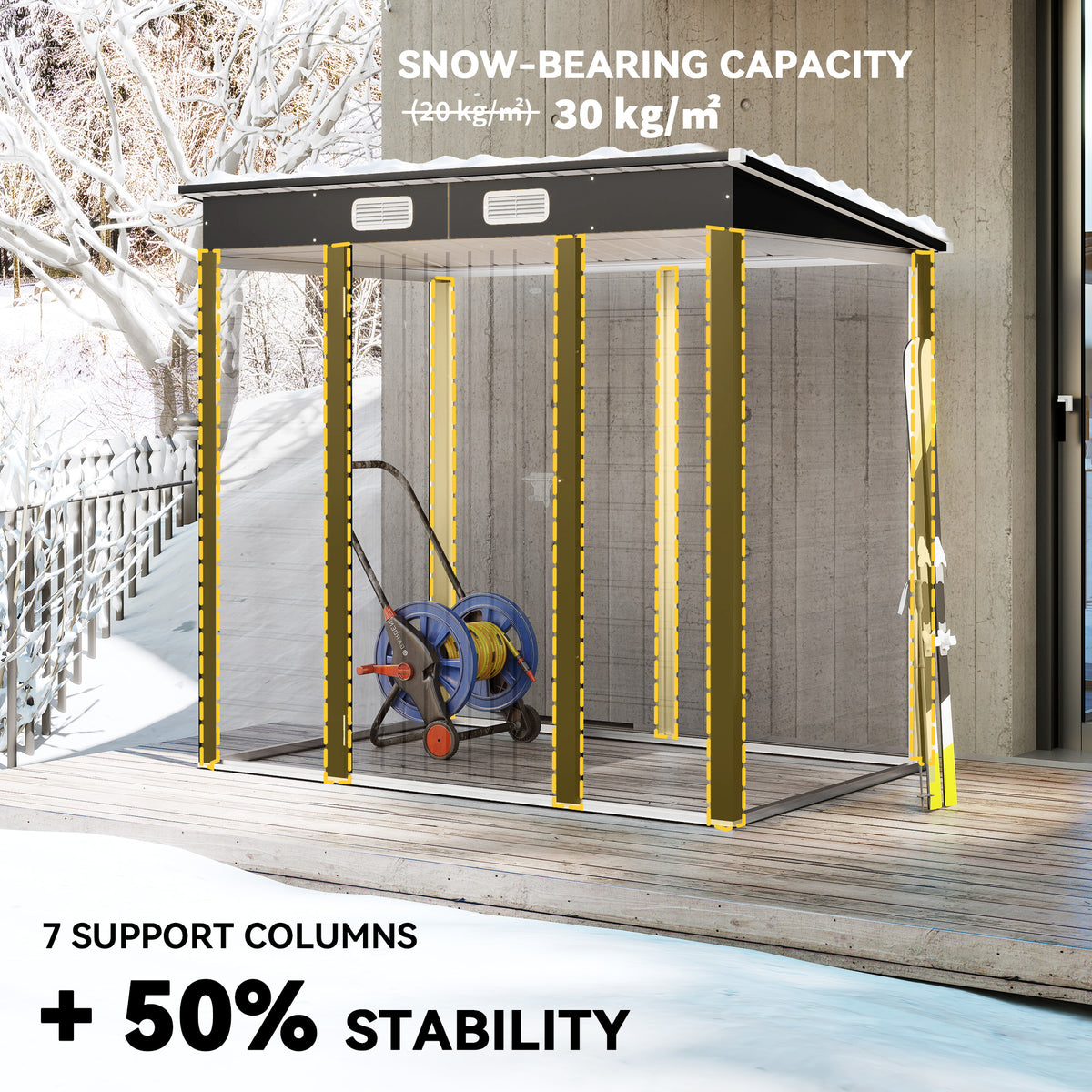 6' x 4' Galvanized Metal Garden Storage Shed - Teak-Storage Sheds-DECOROLALA