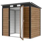 6' x 4' Galvanized Metal Garden Storage Shed - Teak-Storage Sheds-DECOROLALA