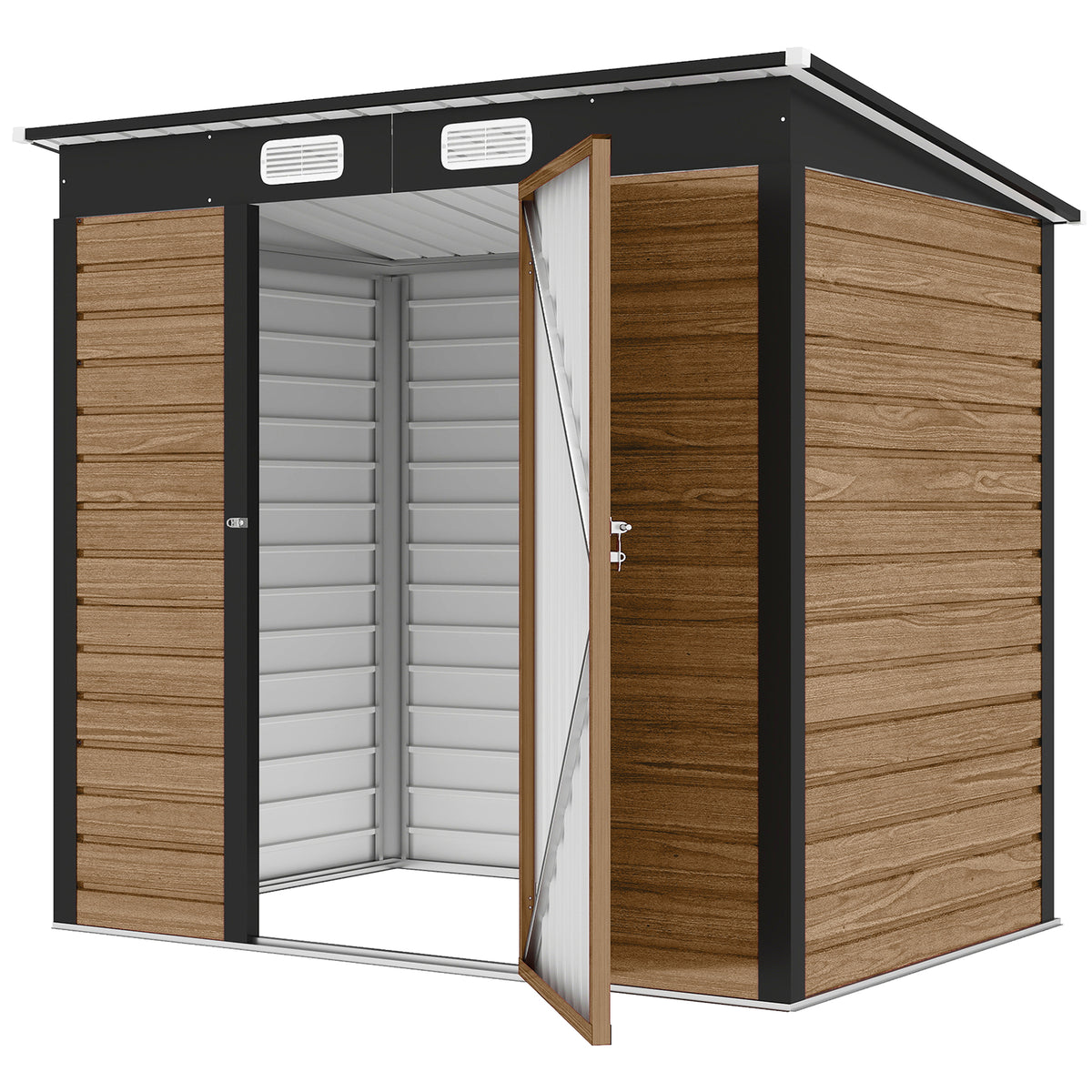 6' x 4' Galvanized Metal Garden Storage Shed - Teak-Storage Sheds-DECOROLALA