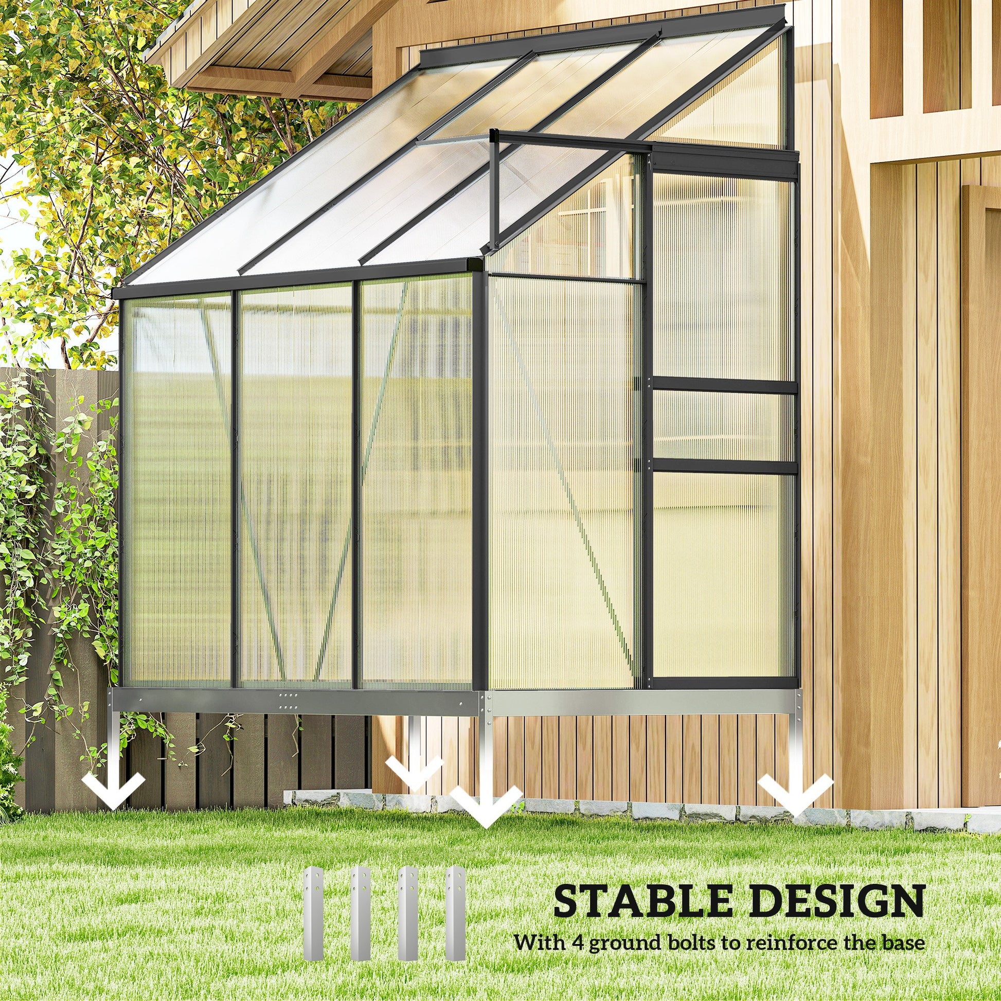 6' x 4' Lean-to Greenhouse - Dark Grey Aluminum & Polycarbonate-DECOROLALA