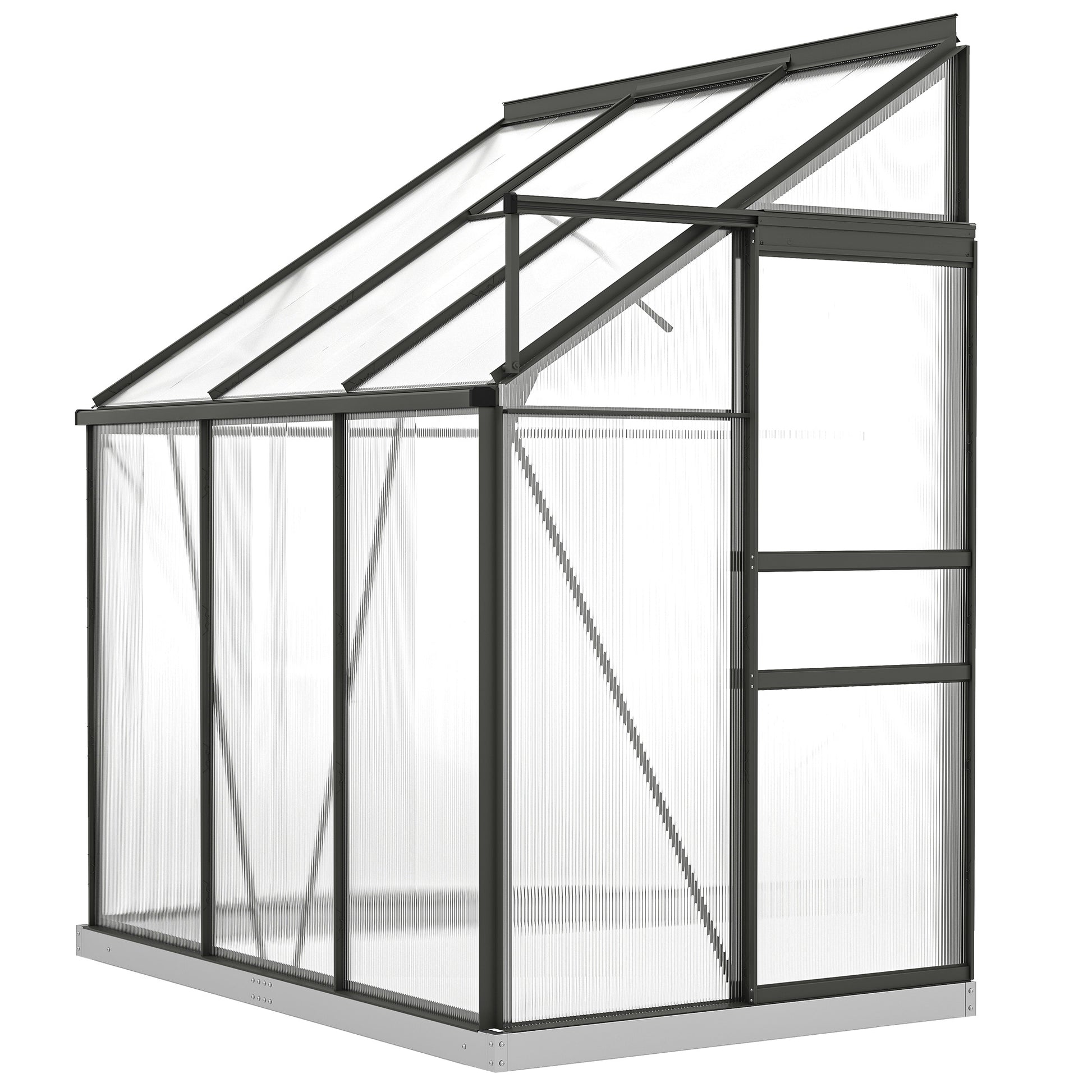 6' x 4' Lean-to Greenhouse - Dark Grey Aluminum & Polycarbonate-DECOROLALA