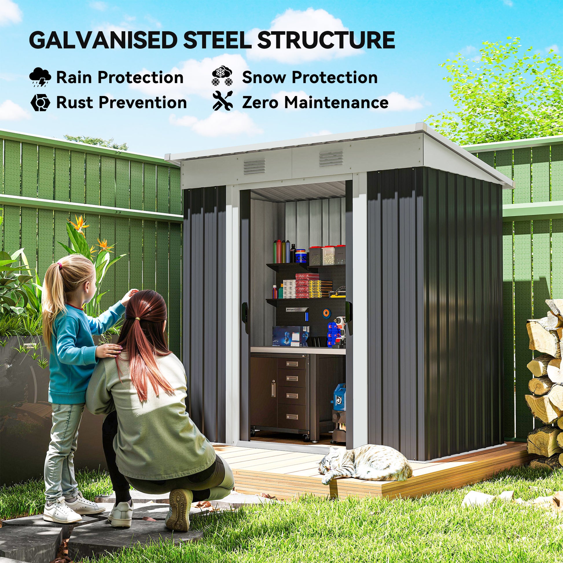 6' x 4' Outdoor Metal Storage Shed - Charcoal Grey-Patio & Garden > Lawn & Garden > Sheds-DECOROLALA