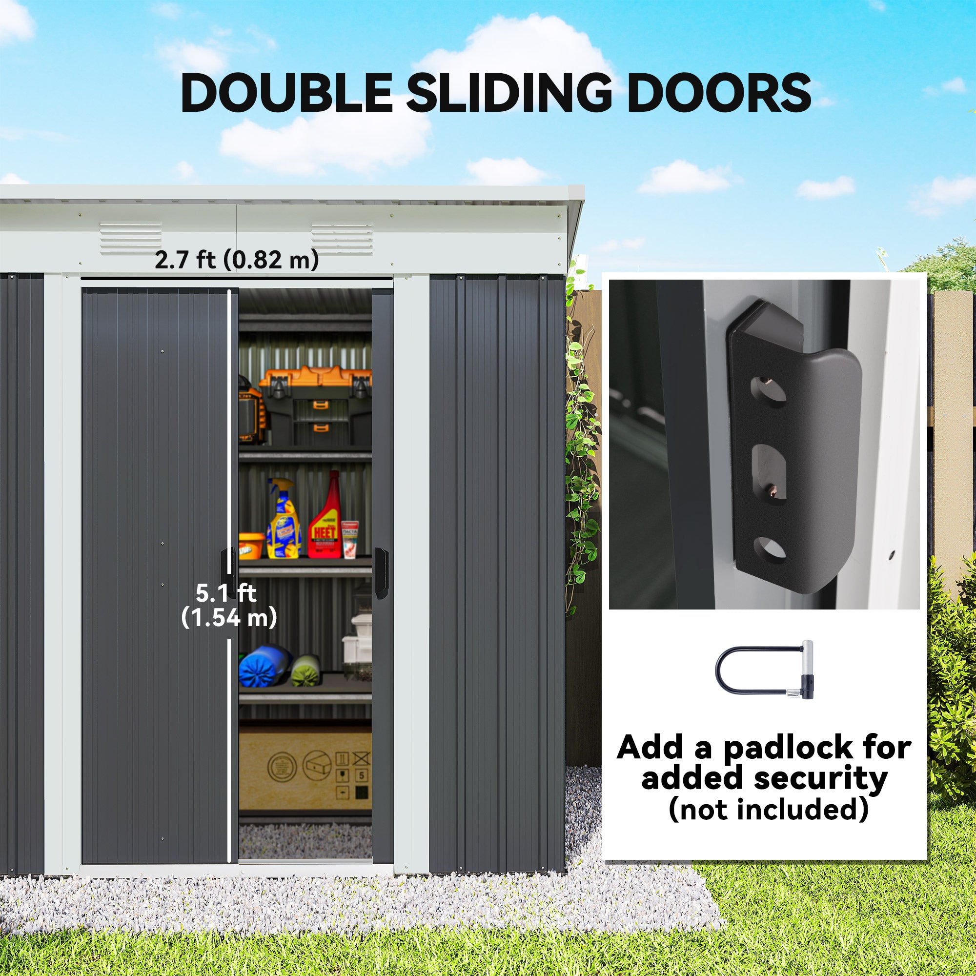 6' x 4' Outdoor Metal Storage Shed - Charcoal Grey-Patio & Garden > Lawn & Garden > Sheds-DECOROLALA