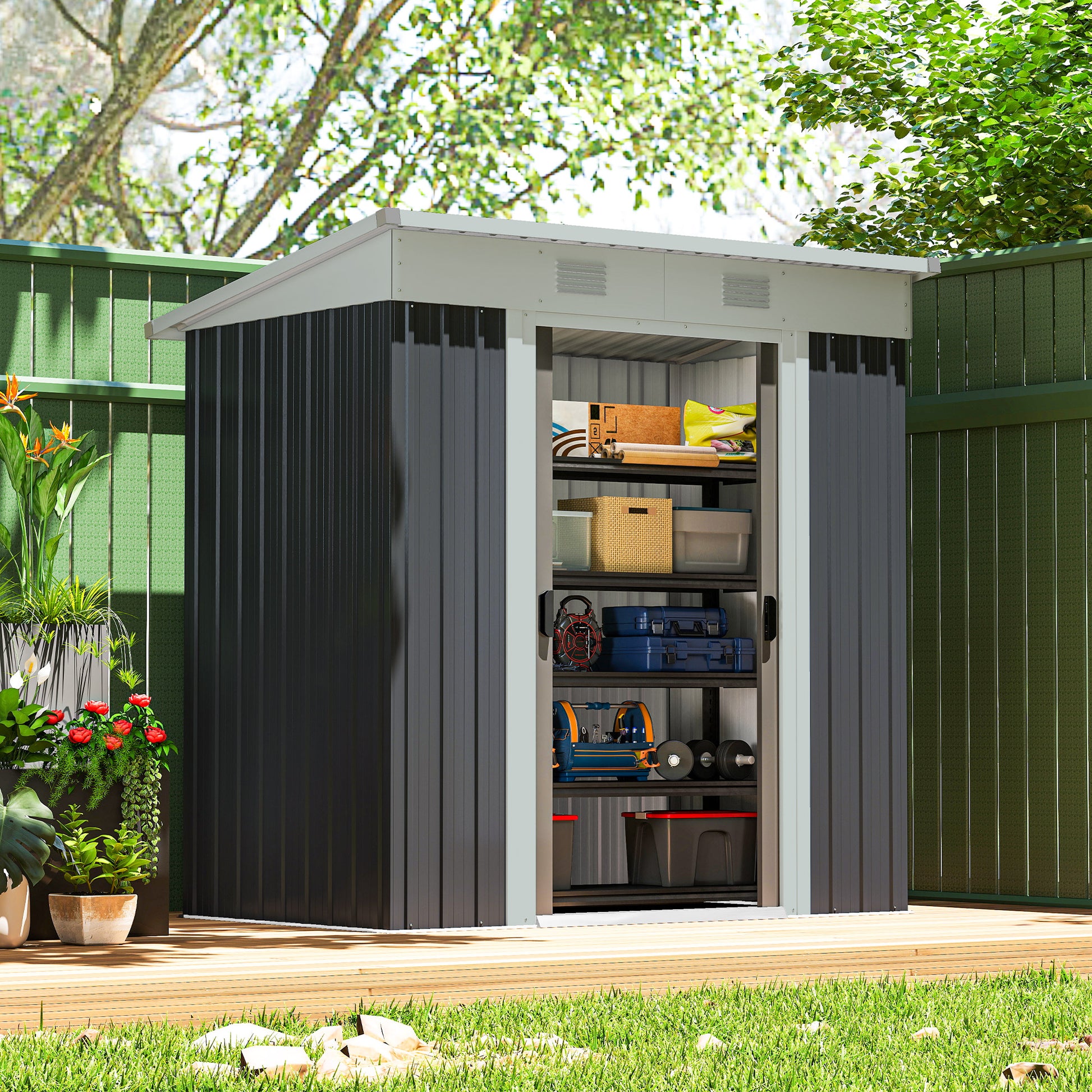 6' x 4' Outdoor Metal Storage Shed - Charcoal Grey-Patio & Garden > Lawn & Garden > Sheds-DECOROLALA