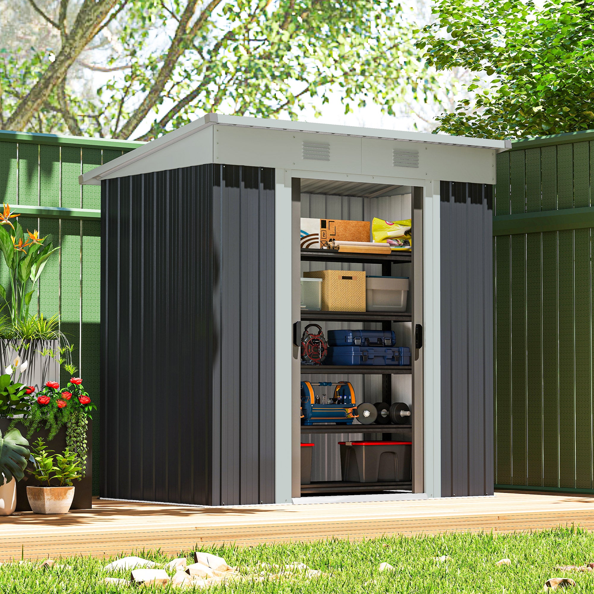 6' x 4' Outdoor Metal Storage Shed - Charcoal Grey-Patio & Garden > Lawn & Garden > Sheds-DECOROLALA