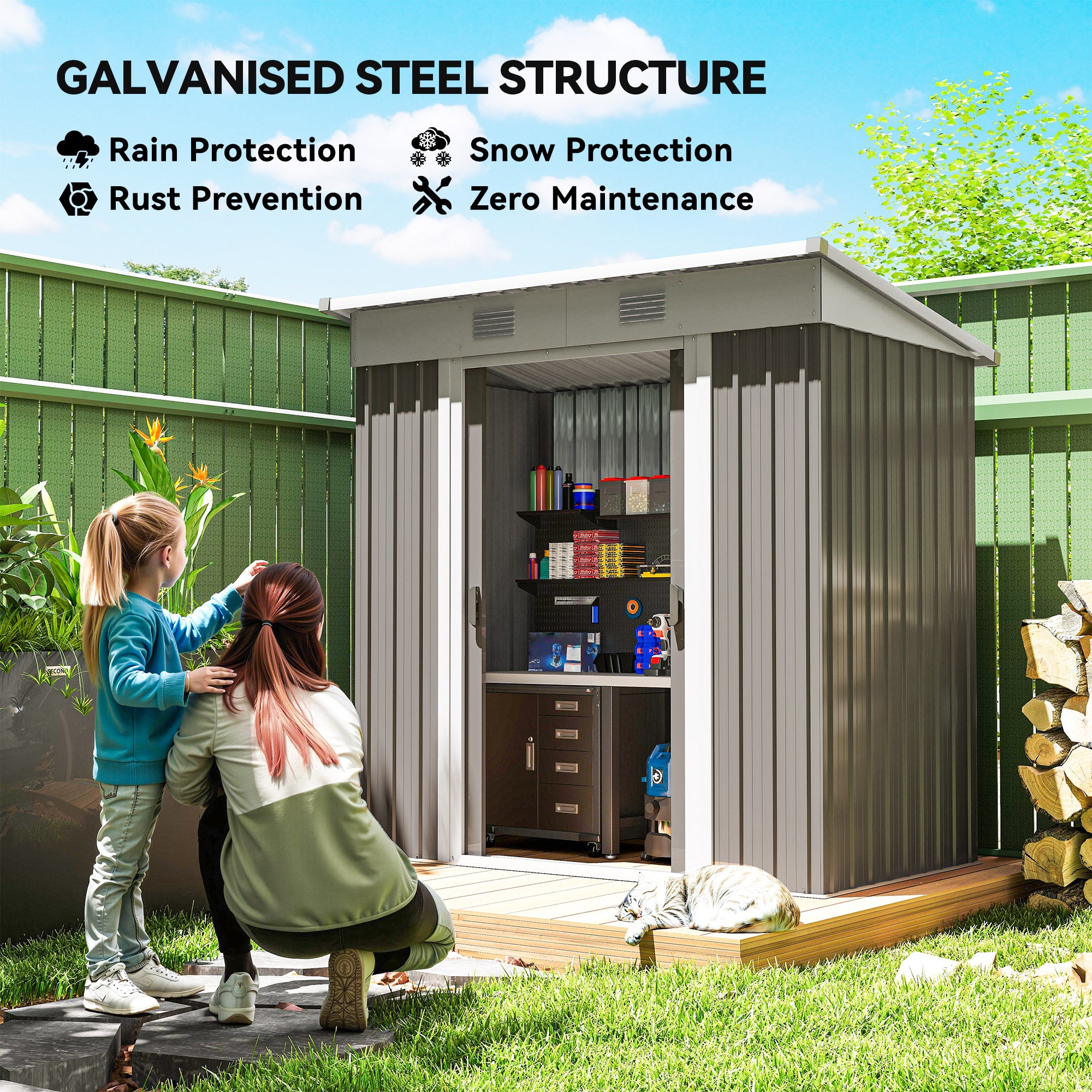 6' x 4' Outdoor Metal Storage Shed - Light Grey-Patio & Garden > Lawn & Garden > Sheds-DECOROLALA