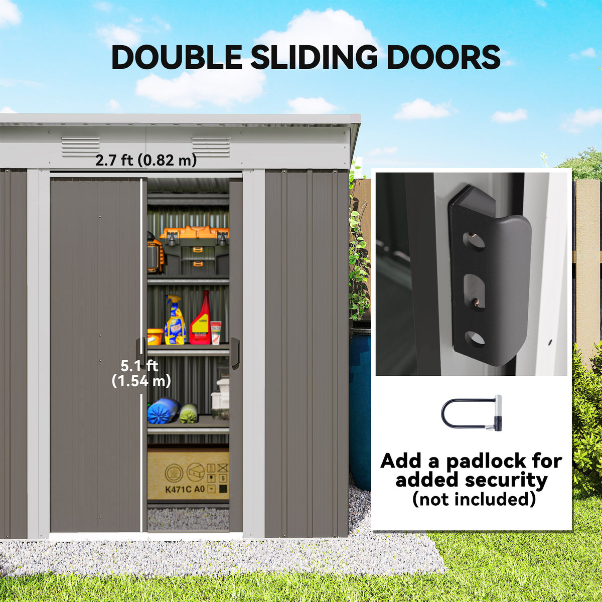 6' x 4' Outdoor Metal Storage Shed - Light Grey-Patio & Garden > Lawn & Garden > Sheds-DECOROLALA