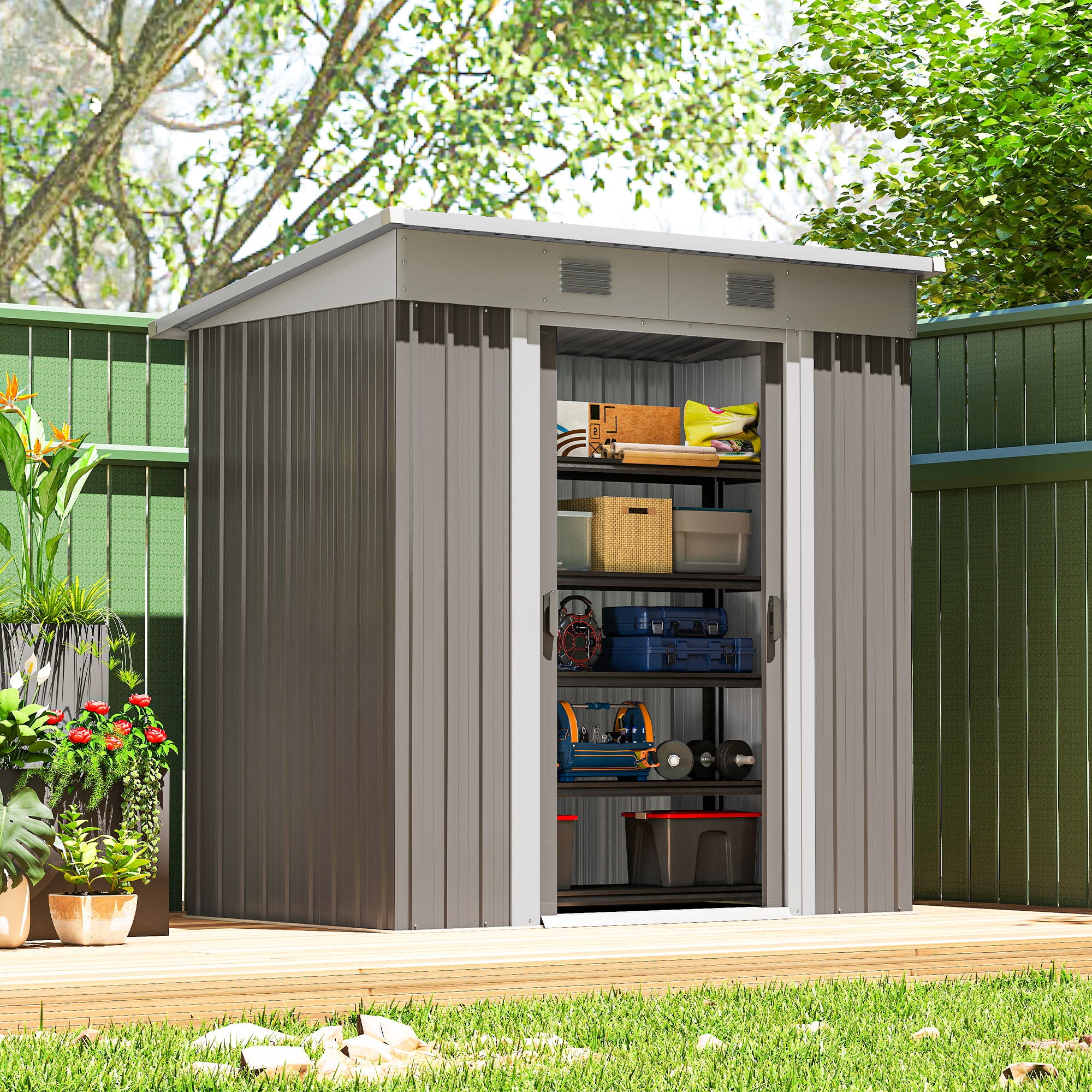 6' x 4' Outdoor Metal Storage Shed - Light Grey-Patio & Garden > Lawn & Garden > Sheds-DECOROLALA