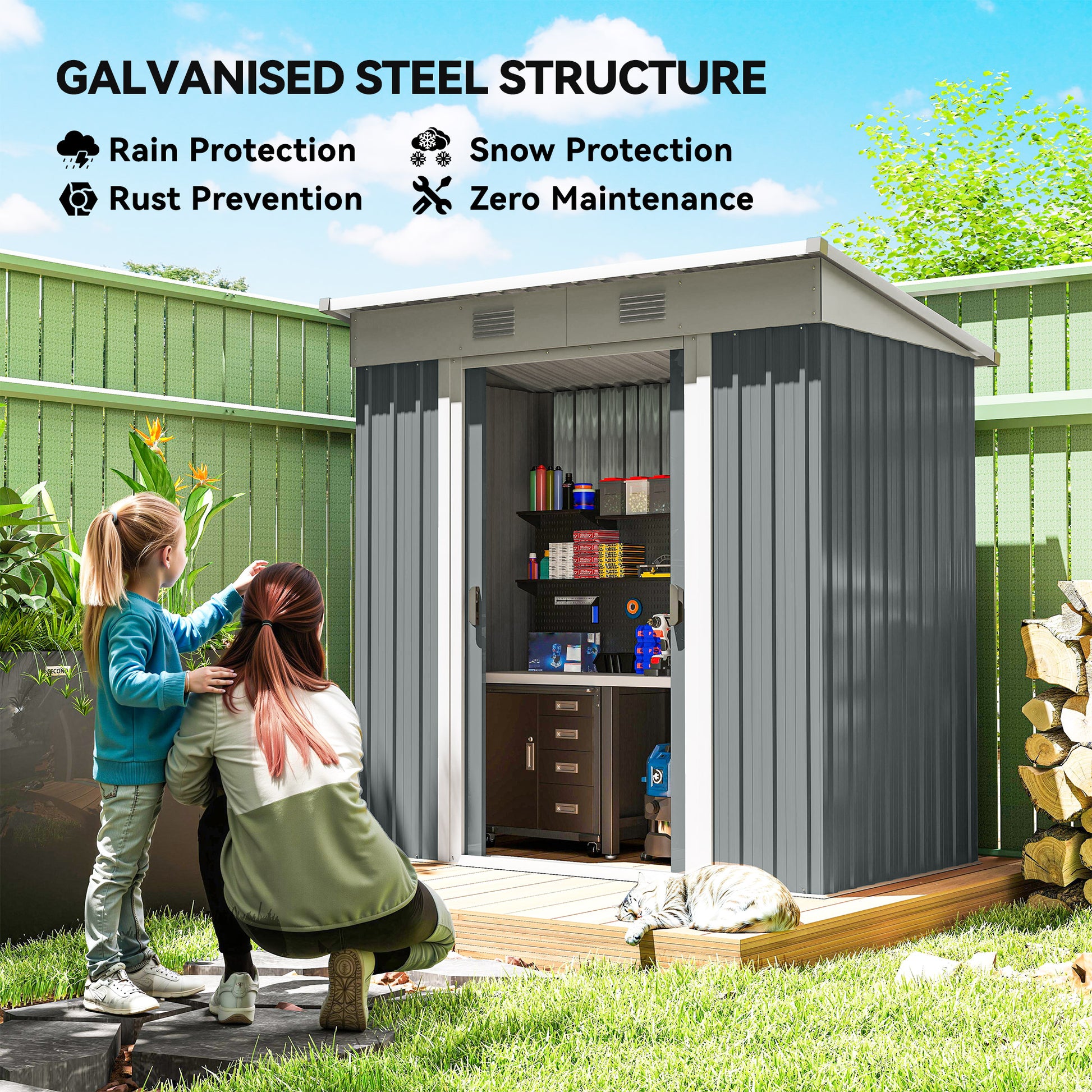 6' x 4' Outdoor Storage Shed - Metal Garden Shed Grey-Patio & Garden > Lawn & Garden > Sheds-DECOROLALA