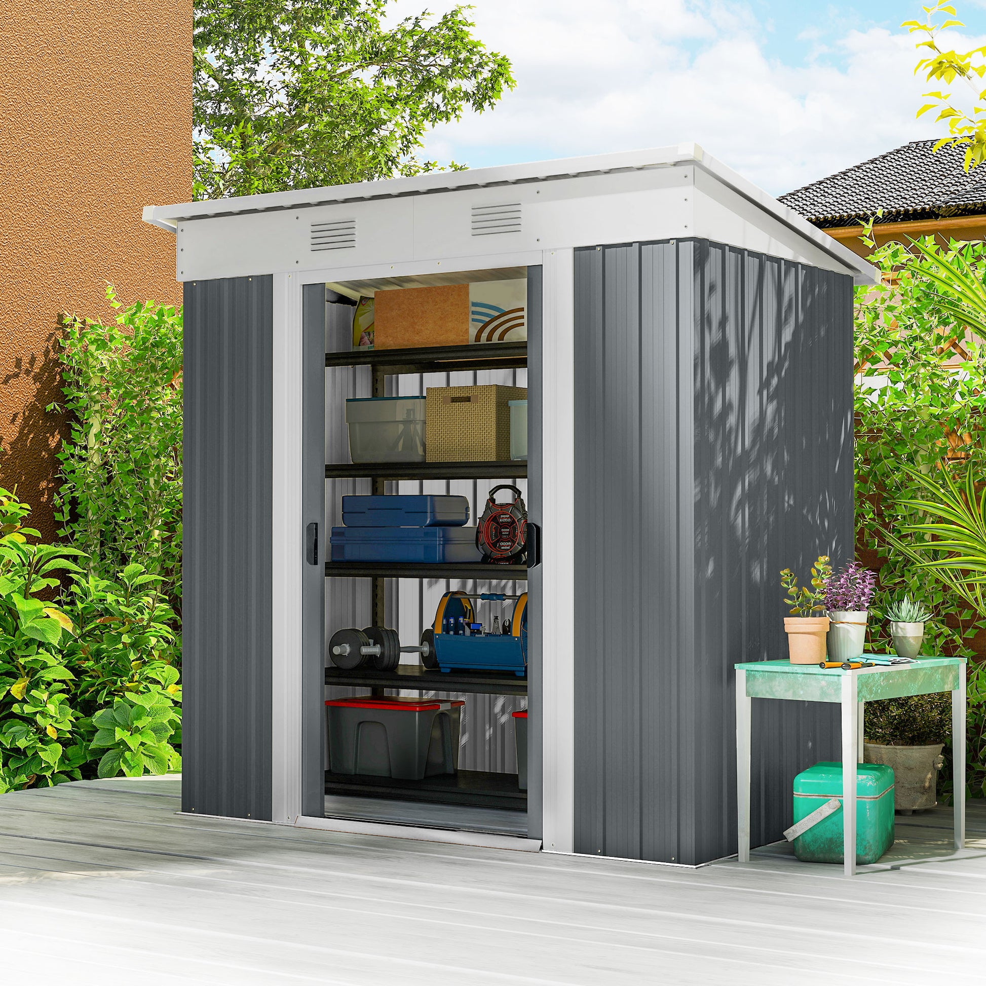 6' x 4' Outdoor Storage Shed - Metal Garden Shed Grey-Patio & Garden > Lawn & Garden > Sheds-DECOROLALA