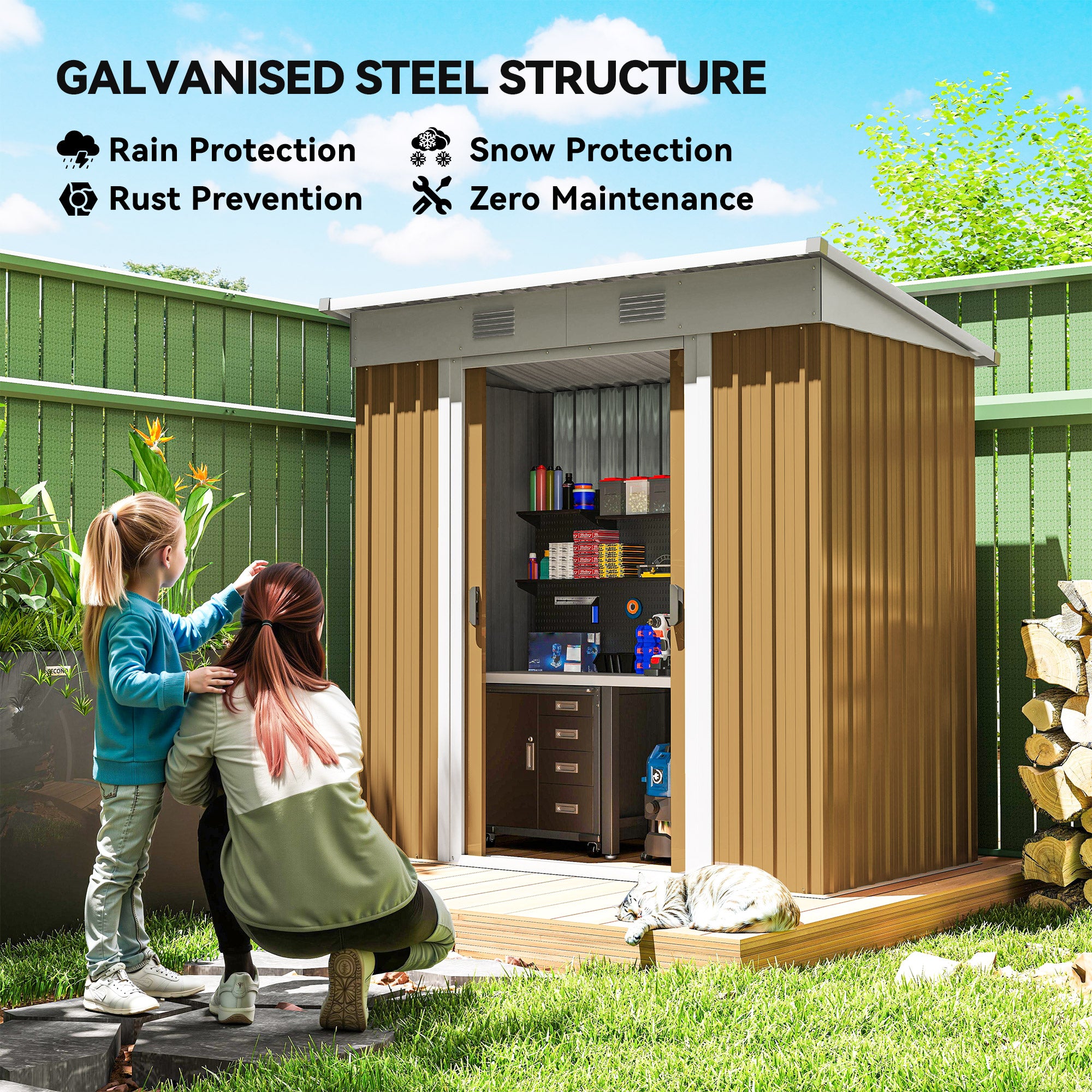 6' x 4' Outdoor Storage Shed - Yellow Galvanized Steel Metal-Patio & Garden > Lawn & Garden > Sheds-DECOROLALA