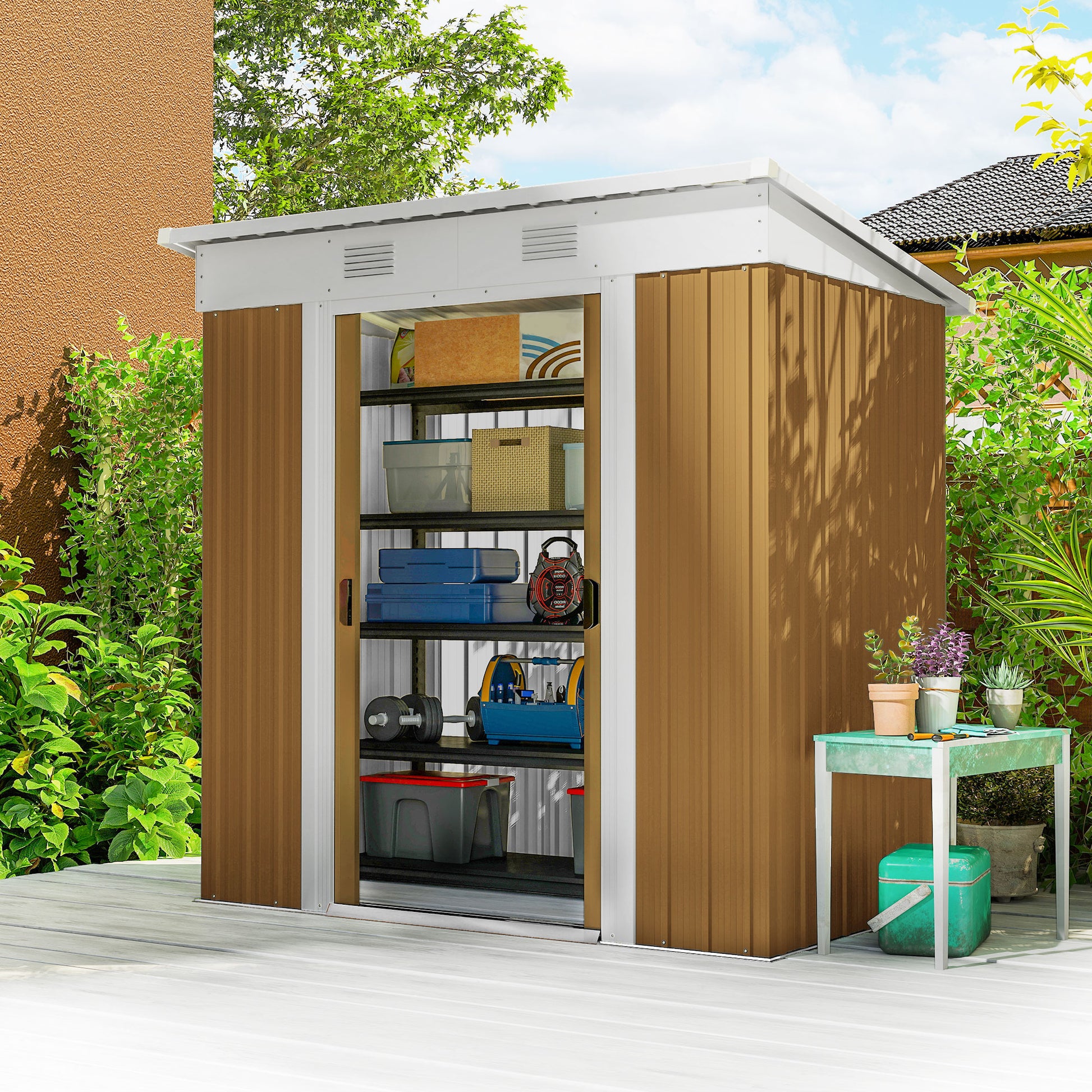 6' x 4' Outdoor Storage Shed - Yellow Galvanized Steel Metal-Patio & Garden > Lawn & Garden > Sheds-DECOROLALA