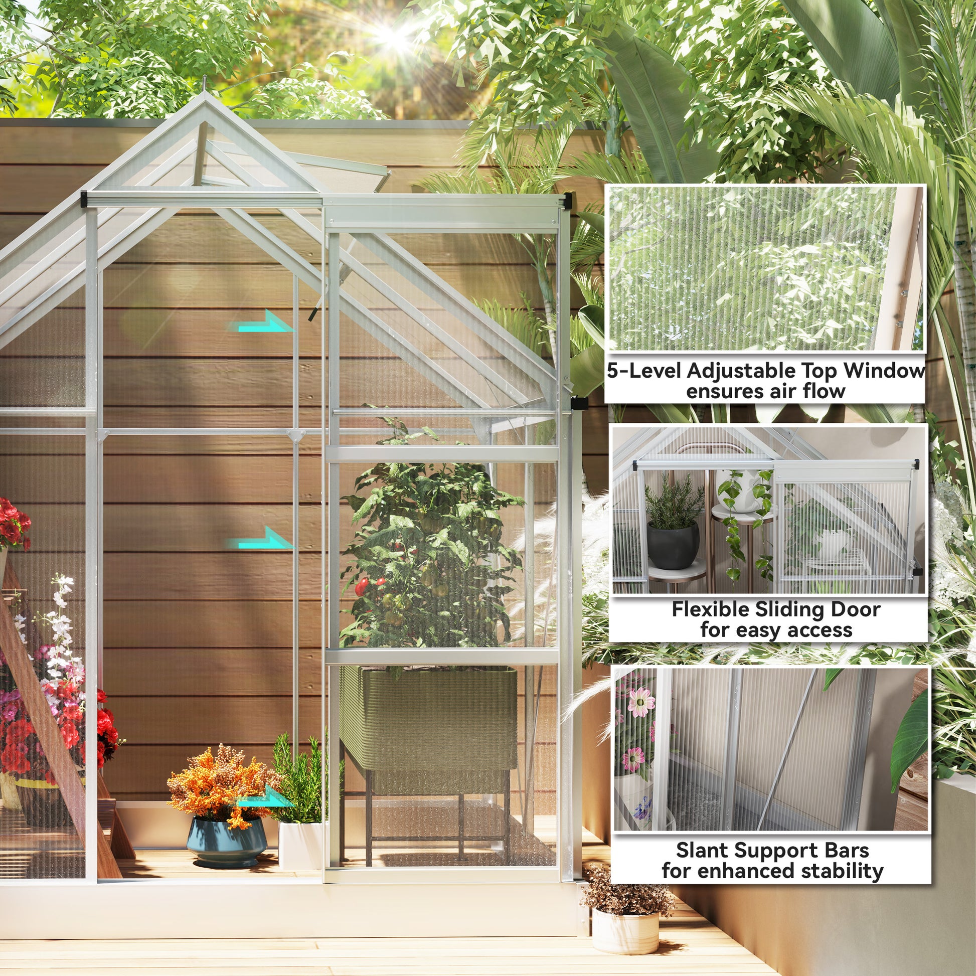 6' x 4' Walk-In Polycarbonate Greenhouse - Silver-DECOROLALA