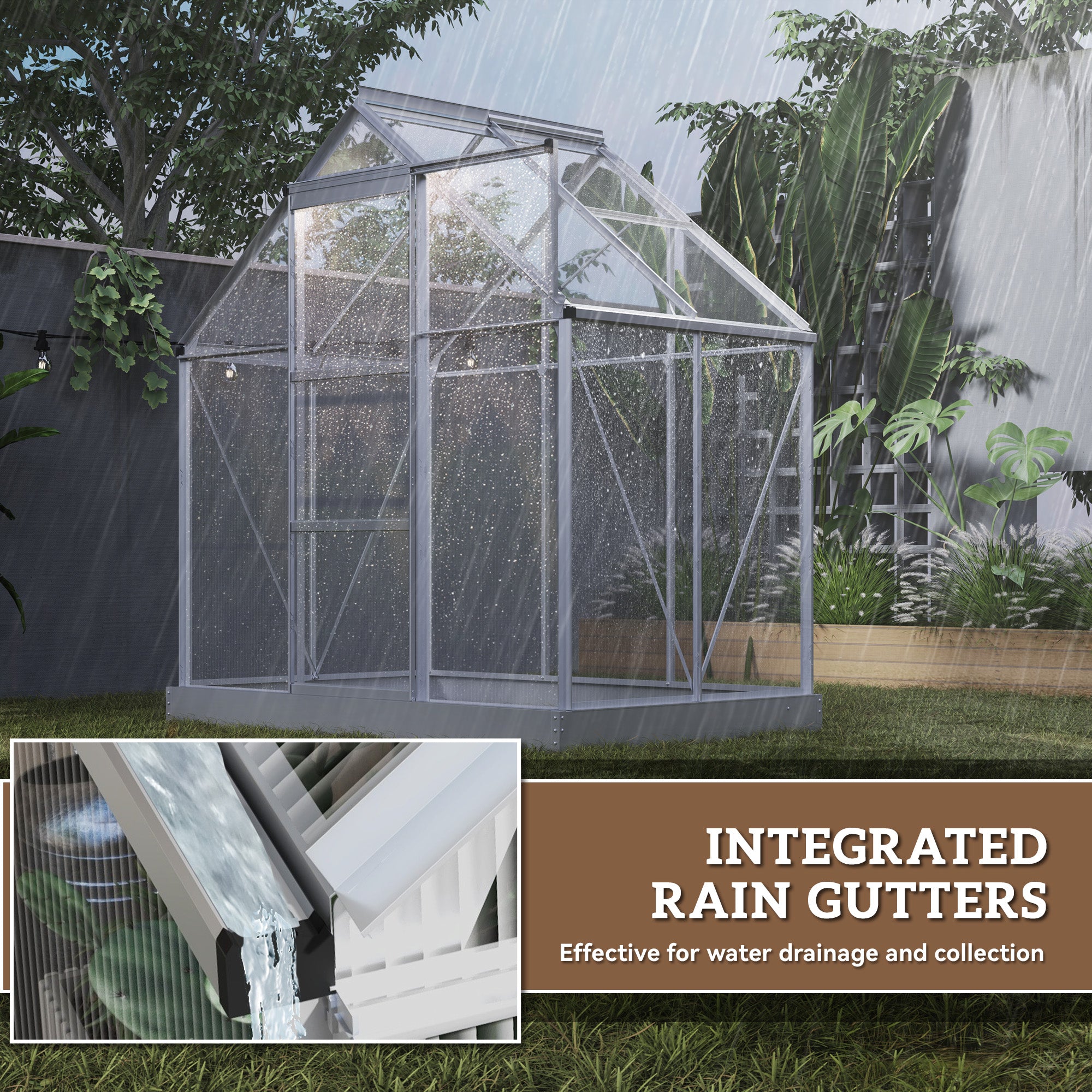 6' x 4' Walk-In Polycarbonate Greenhouse - Silver-DECOROLALA