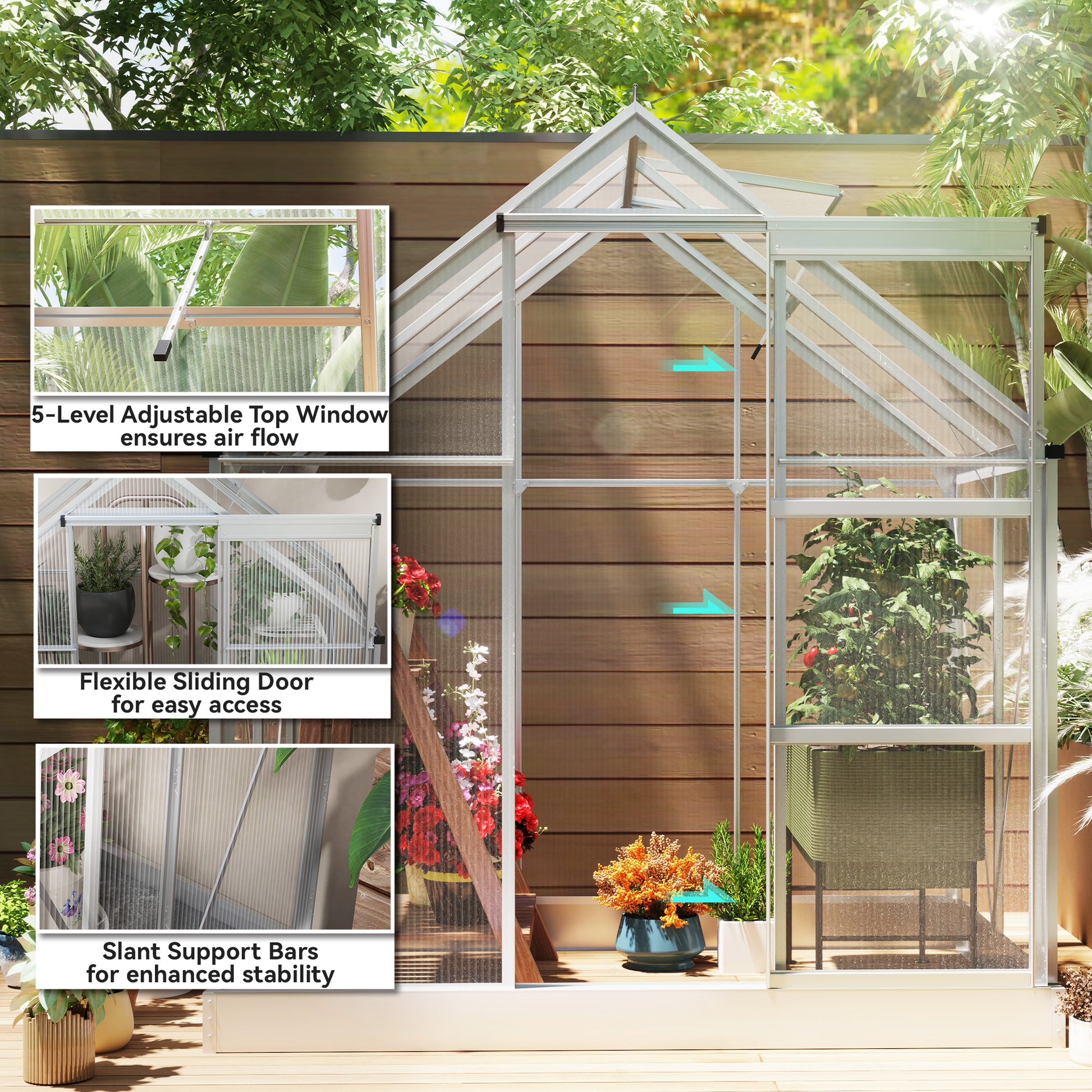 6' x 4' Walk-In Polycarbonate Greenhouse - Silver-DECOROLALA