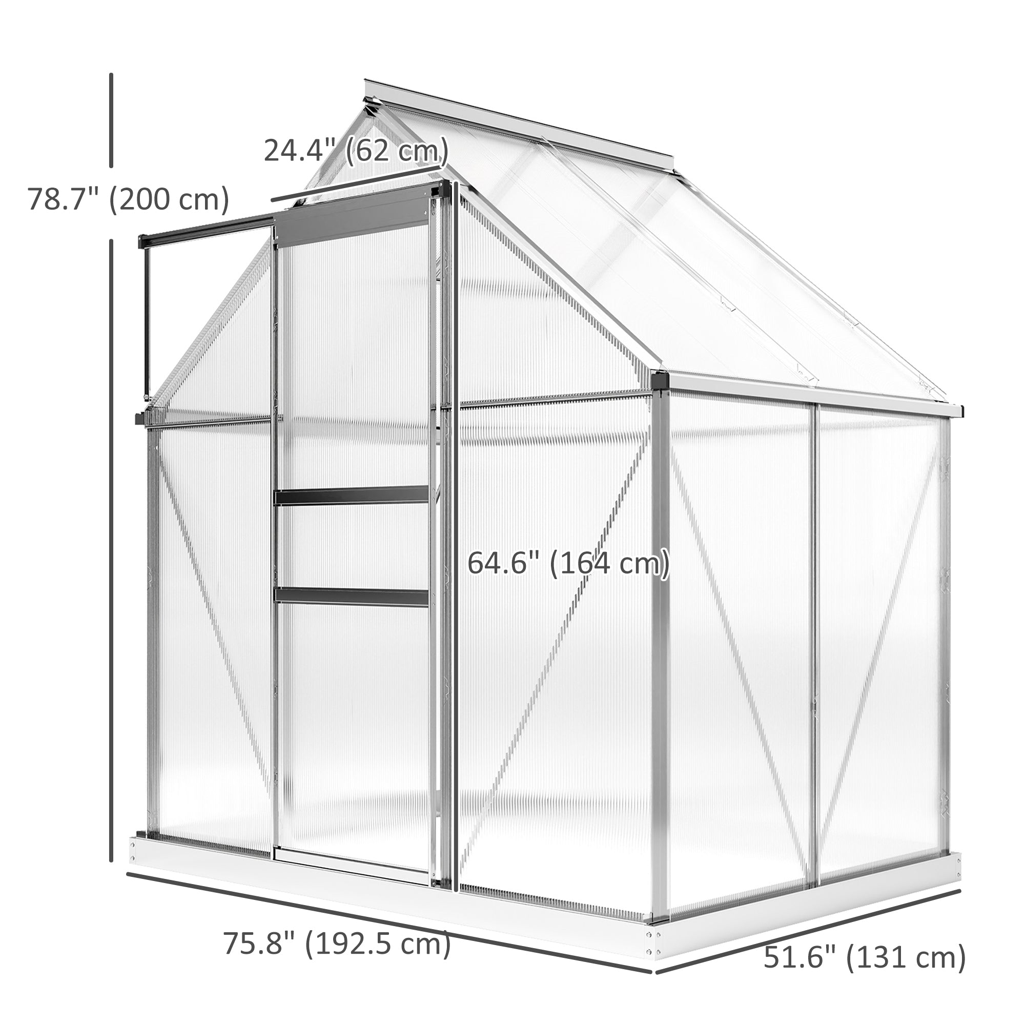 6' x 4' Walk-in Polycarbonate Greenhouse - Clear-DECOROLALA