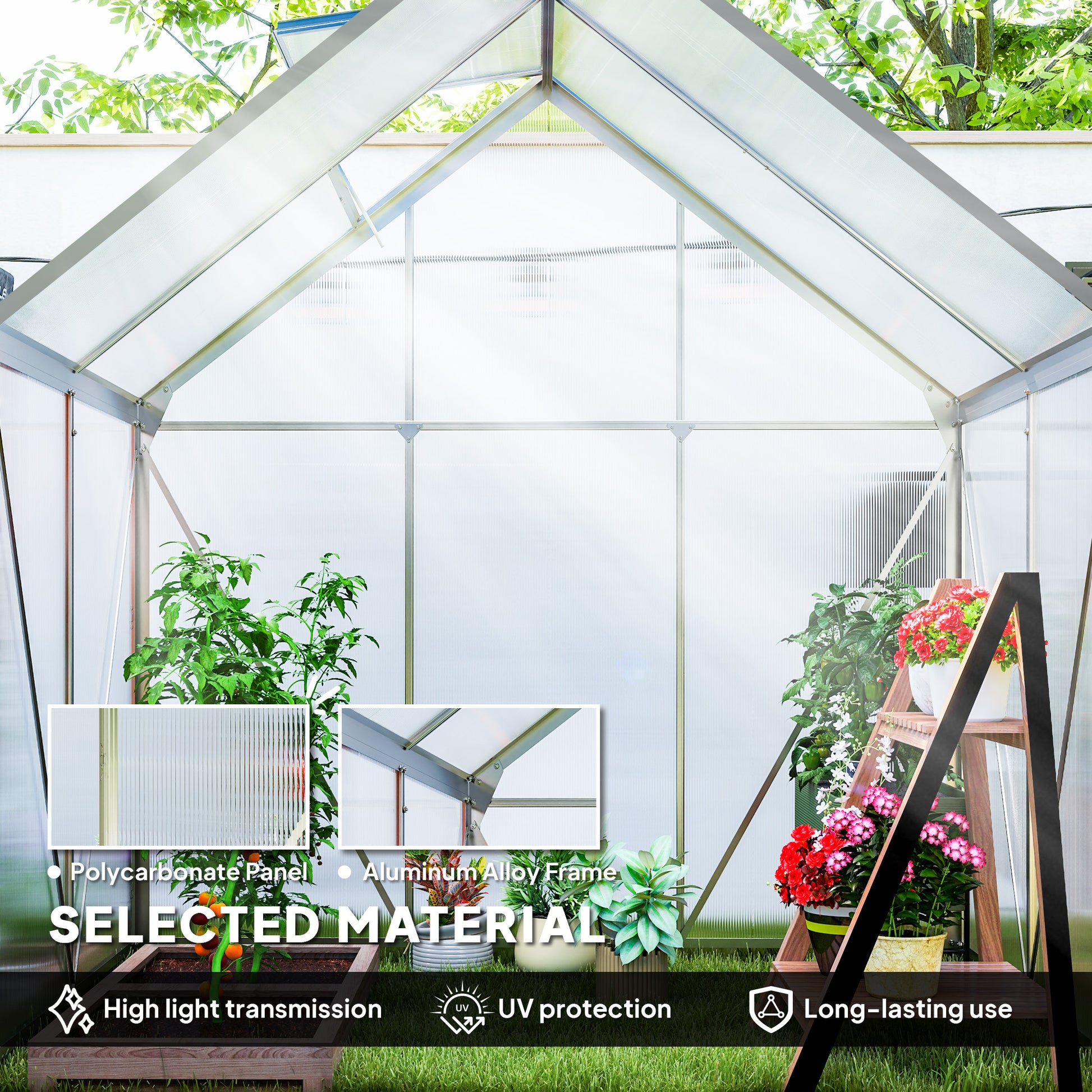 6' x 4' Walk-in Polycarbonate Greenhouse - Clear-DECOROLALA