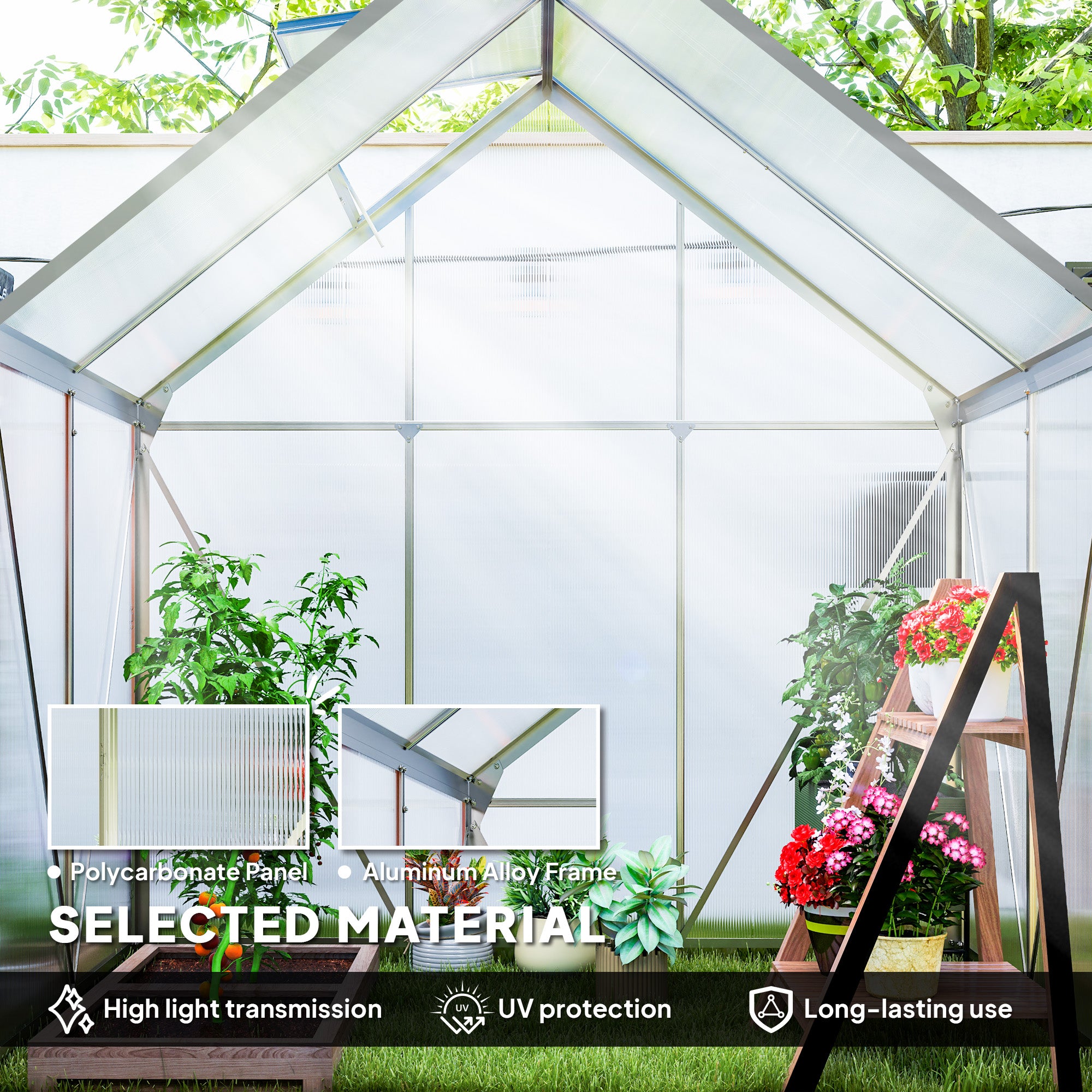 6' x 4' Walk-in Polycarbonate Greenhouse - Clear-DECOROLALA