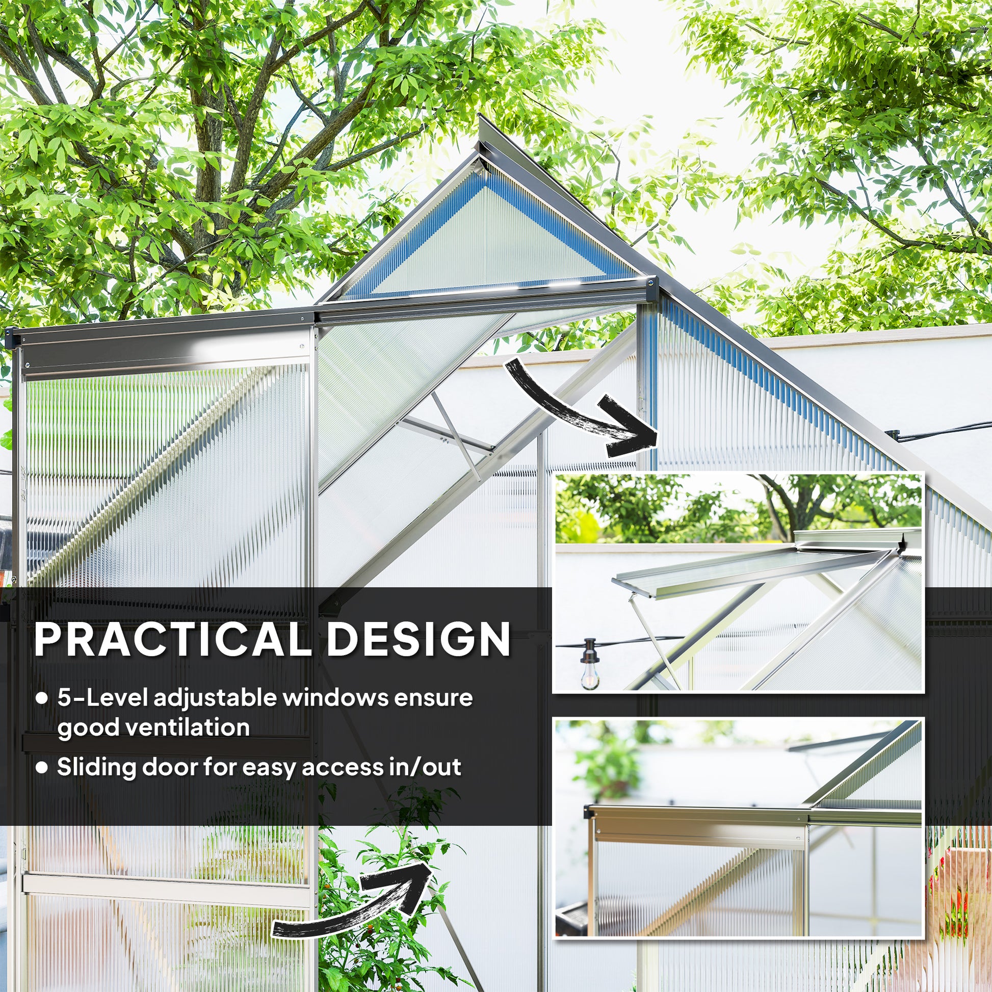 6' x 4' Walk-in Polycarbonate Greenhouse - Clear-DECOROLALA