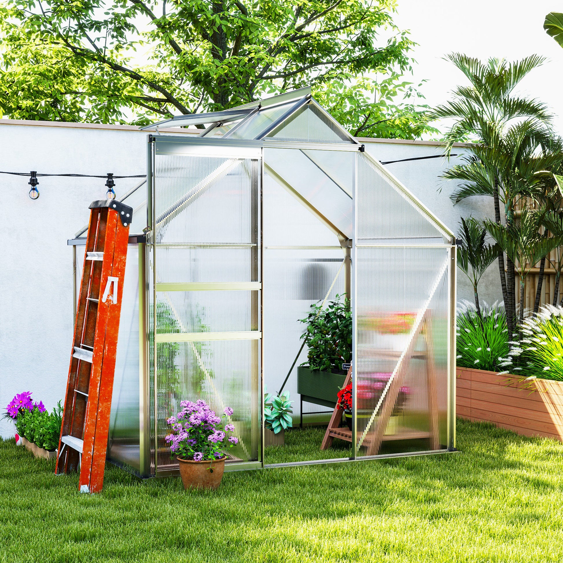 6' x 4' Walk-in Polycarbonate Greenhouse - Clear-DECOROLALA