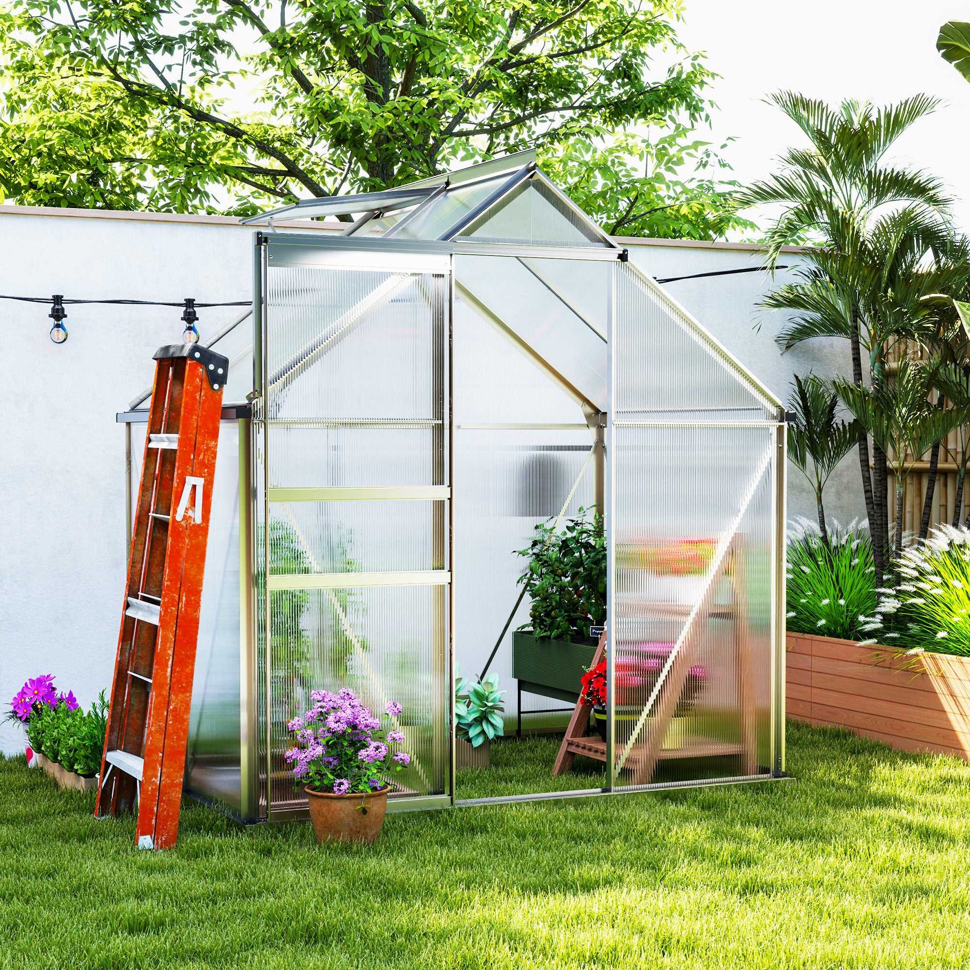 6' x 4' Walk-in Polycarbonate Greenhouse - Clear-DECOROLALA