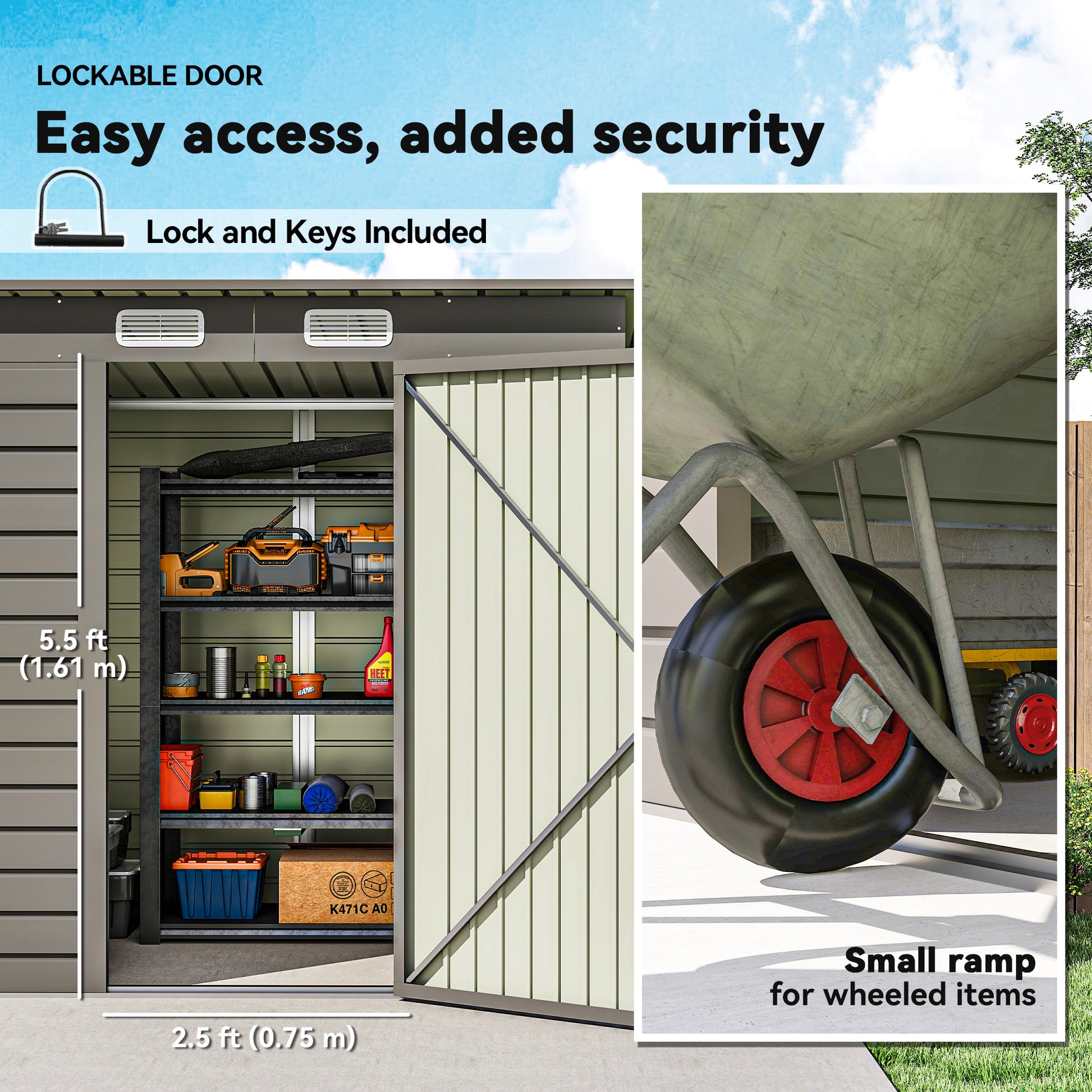 6 x 4FT Galvanized Metal Garden Storage Shed - Light Grey-Patio & Garden > Lawn & Garden > Sheds-DECOROLALA