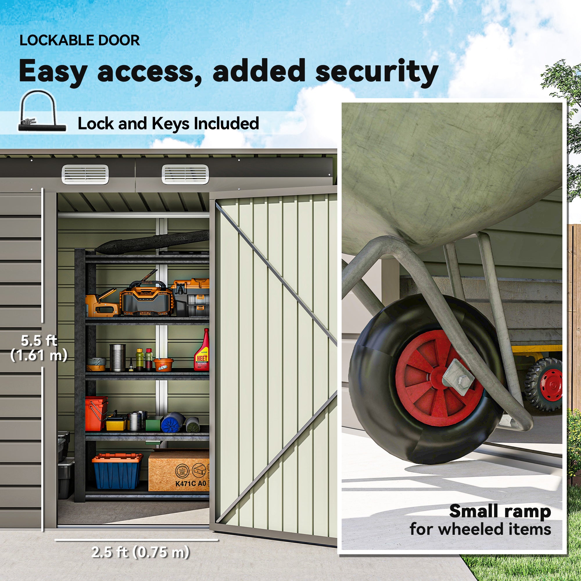 6 x 4FT Galvanized Metal Garden Storage Shed - Light Grey-Patio & Garden > Lawn & Garden > Sheds-DECOROLALA